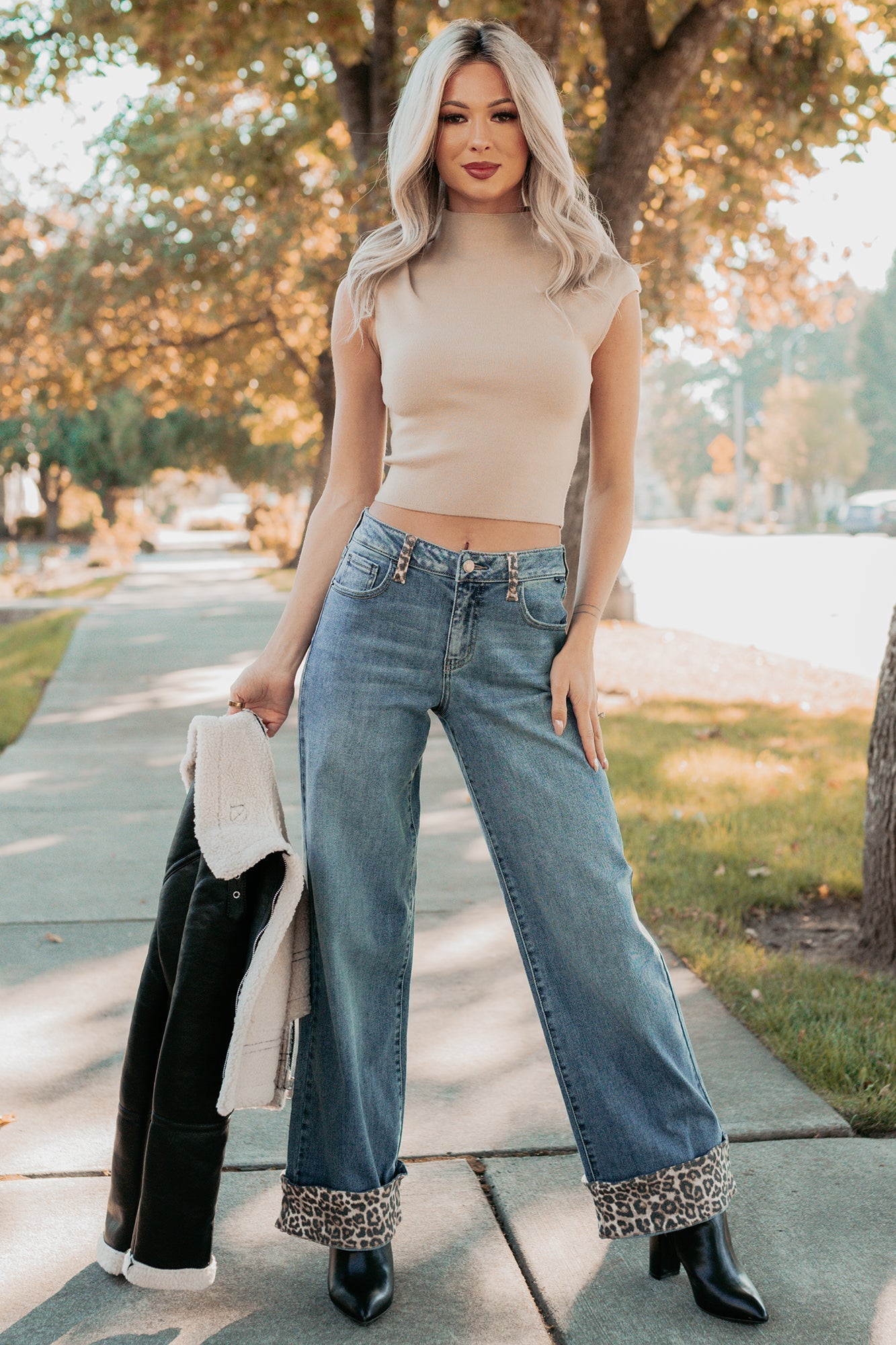 Cleo Mock Neck Sweater Crop Top (Beige)