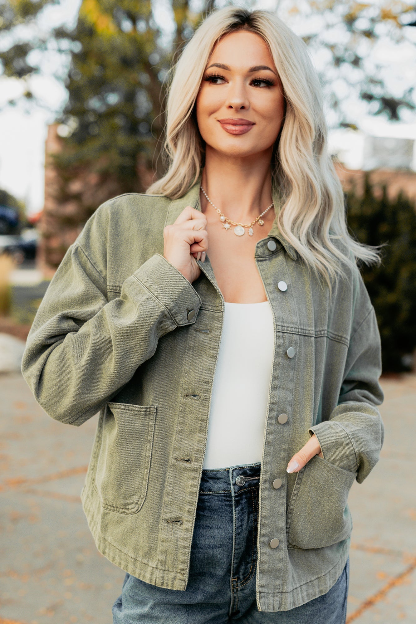 No Permission Denim Utility Jacket (Washed Olive)