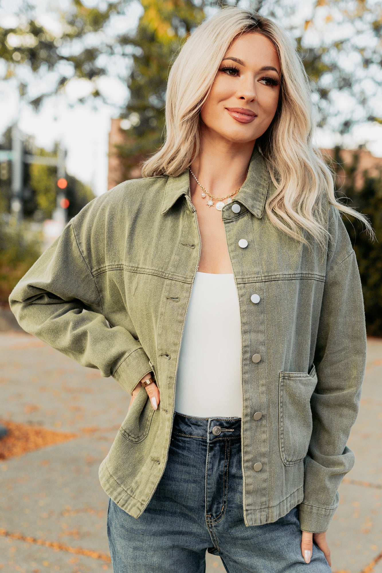 No Permission Denim Utility Jacket (Washed Olive)