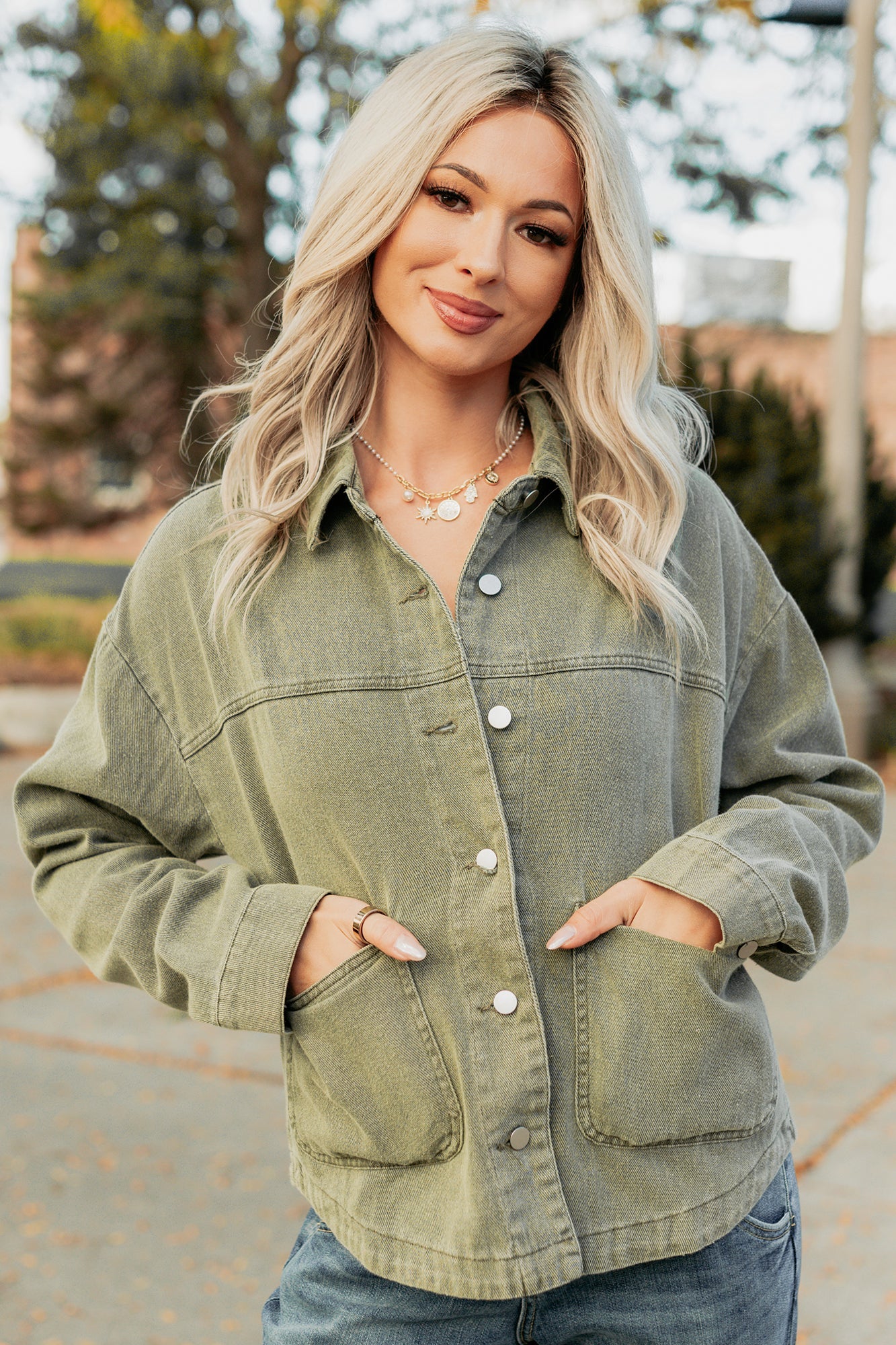 No Permission Denim Utility Jacket (Washed Olive)