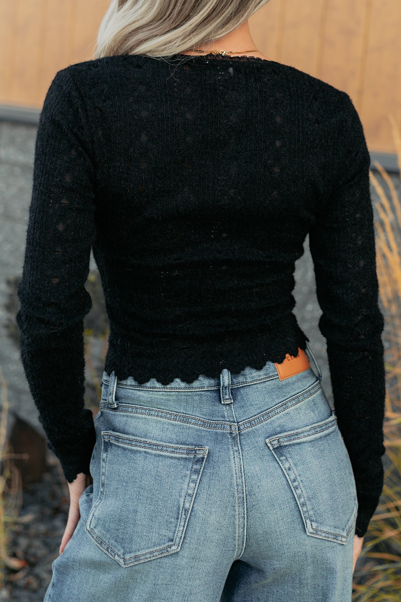 Born Untamed Long Sleeve V Neck Lace Top (Black)