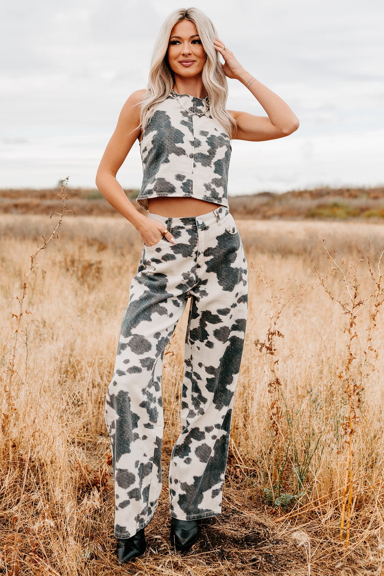 Willis Wide Leg Cow Print Klesis Jeans (Brown)