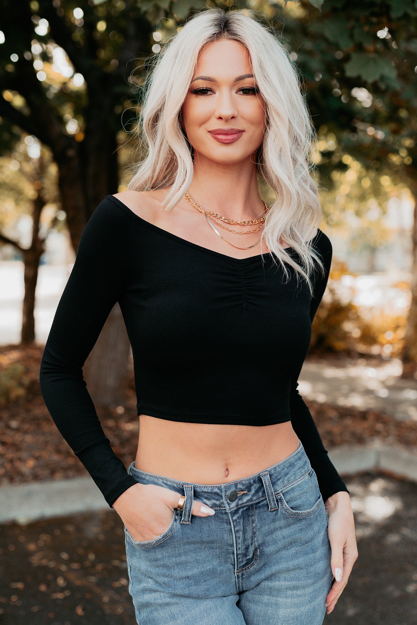 Love Again Off The Shoulder Long Sleeve Top (Black)