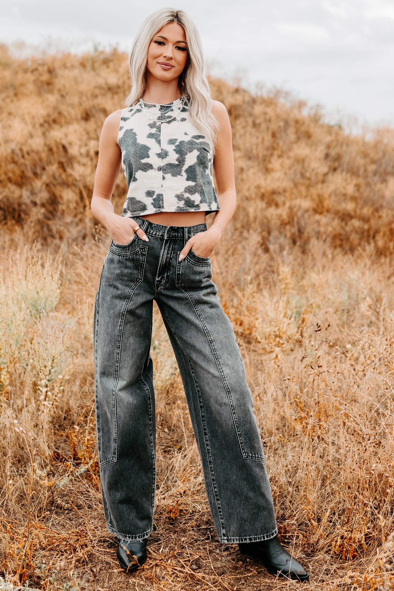 Julio High Rise Baggy Hidden Brand Jeans (Grey)