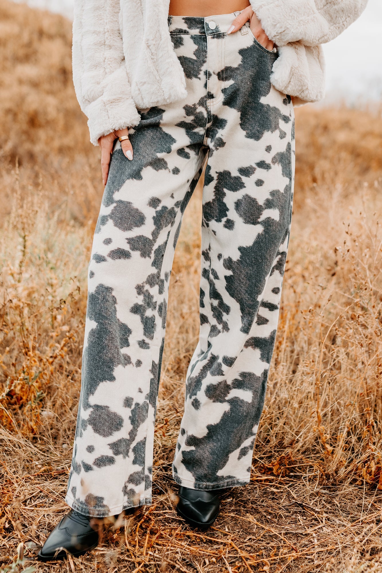 Willis Wide Leg Cow Print Klesis Jeans (Brown)