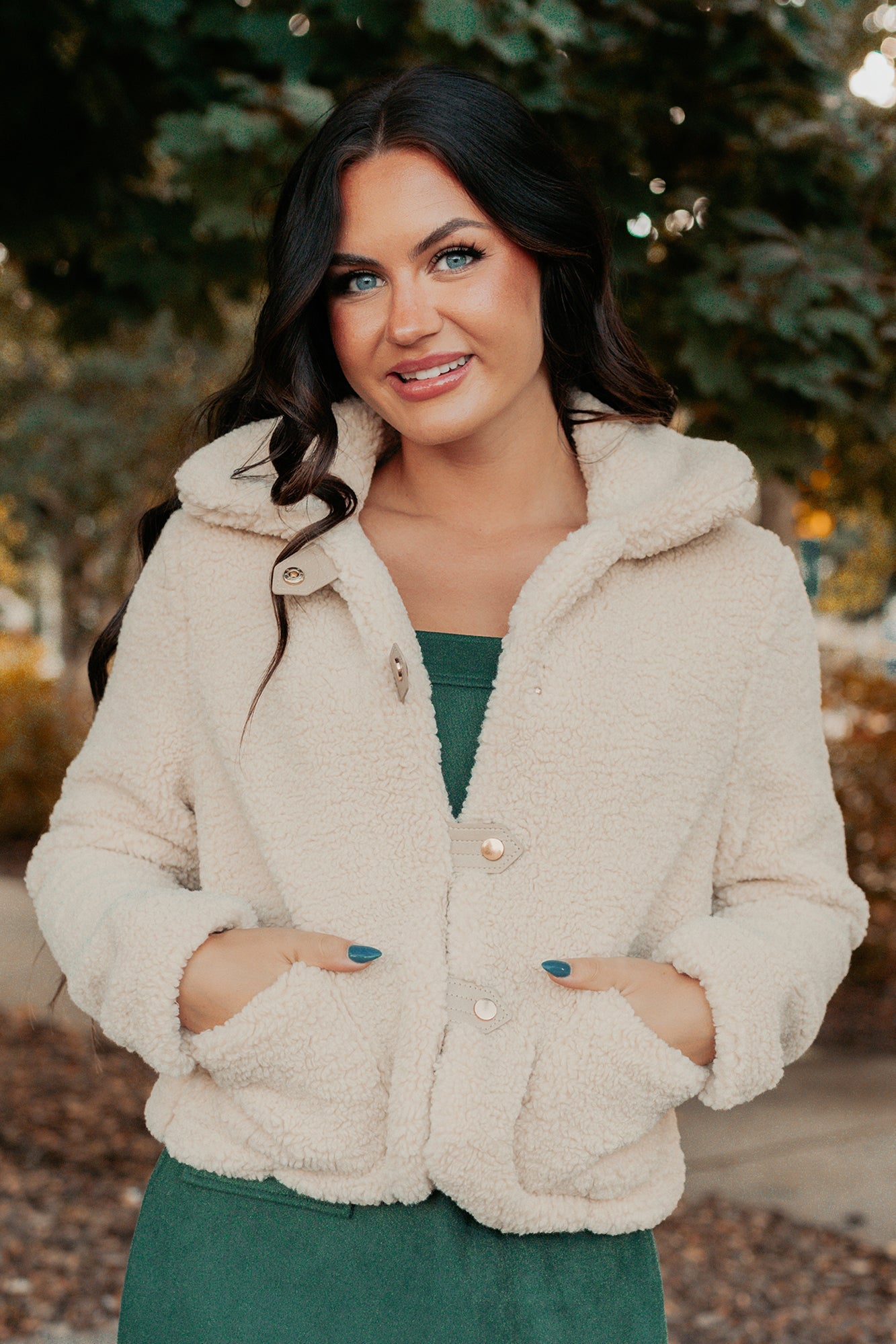 Mountain Haze Snap Button Up Sherpa Jacket (Cream)