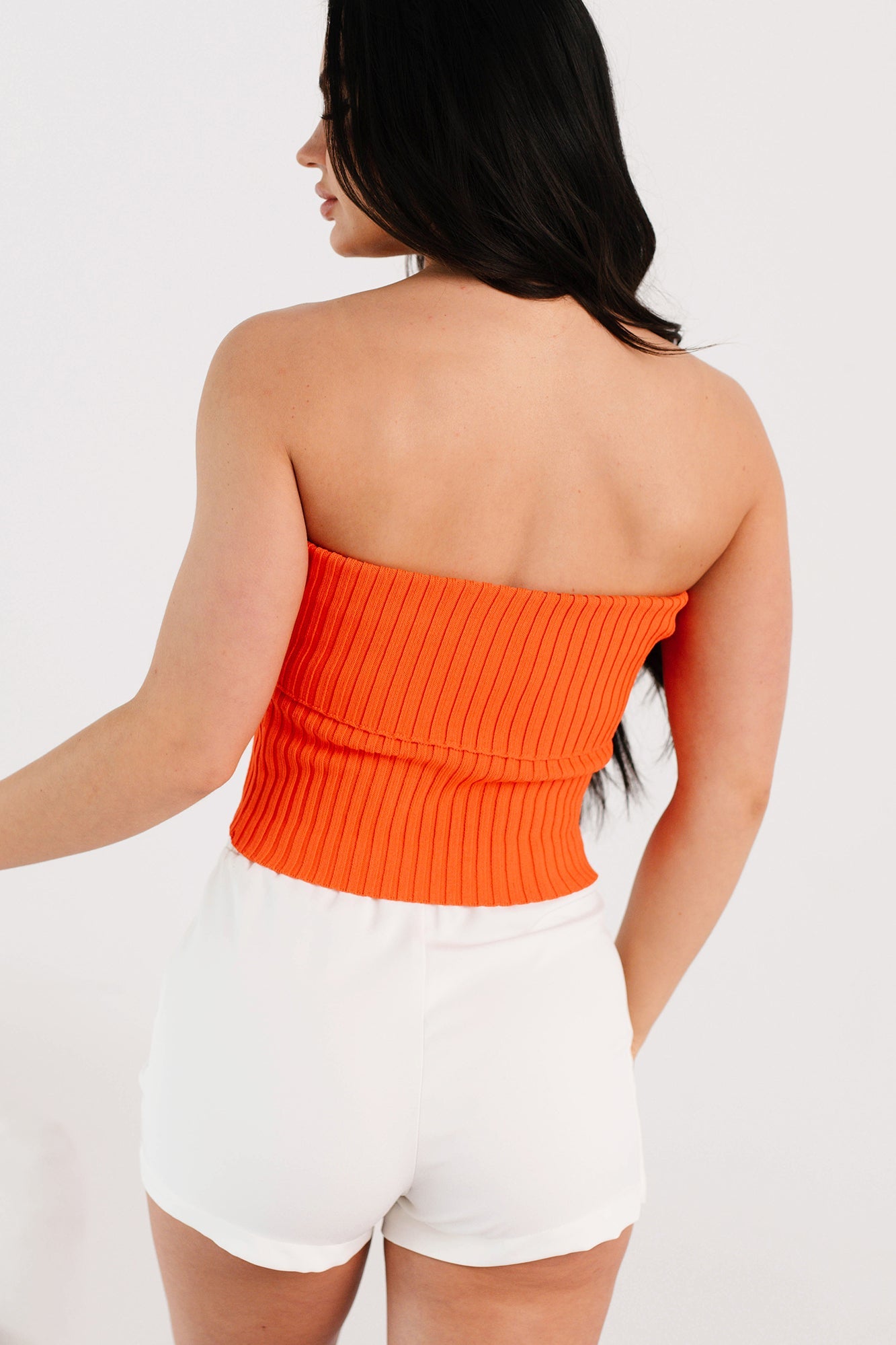 Cozy Corner Ribbed Strapless Fold Over Top (Tomato)