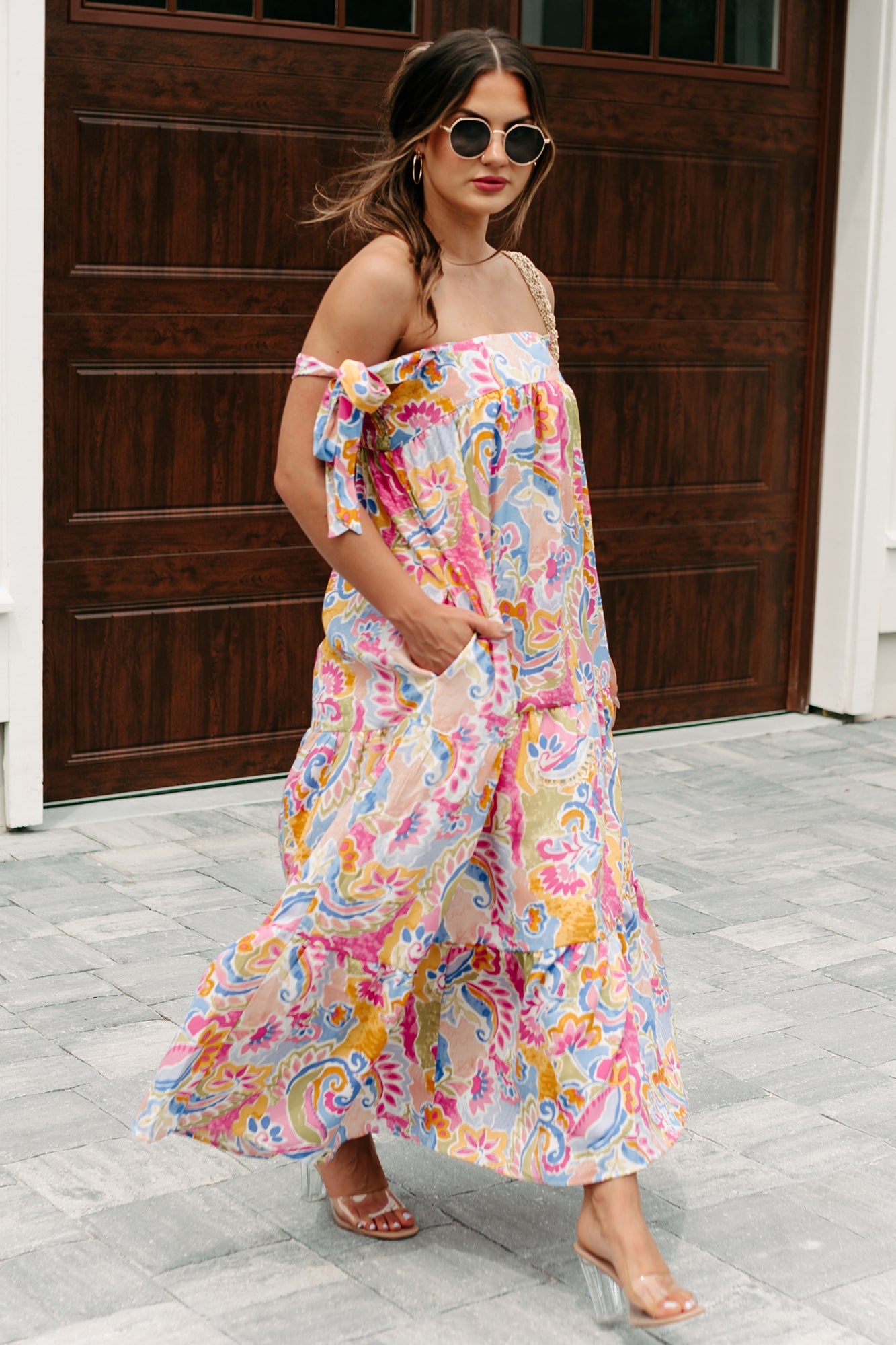 Brunch In Bali Tie-Shoulder Paisley Maxi Dress (Multi)
