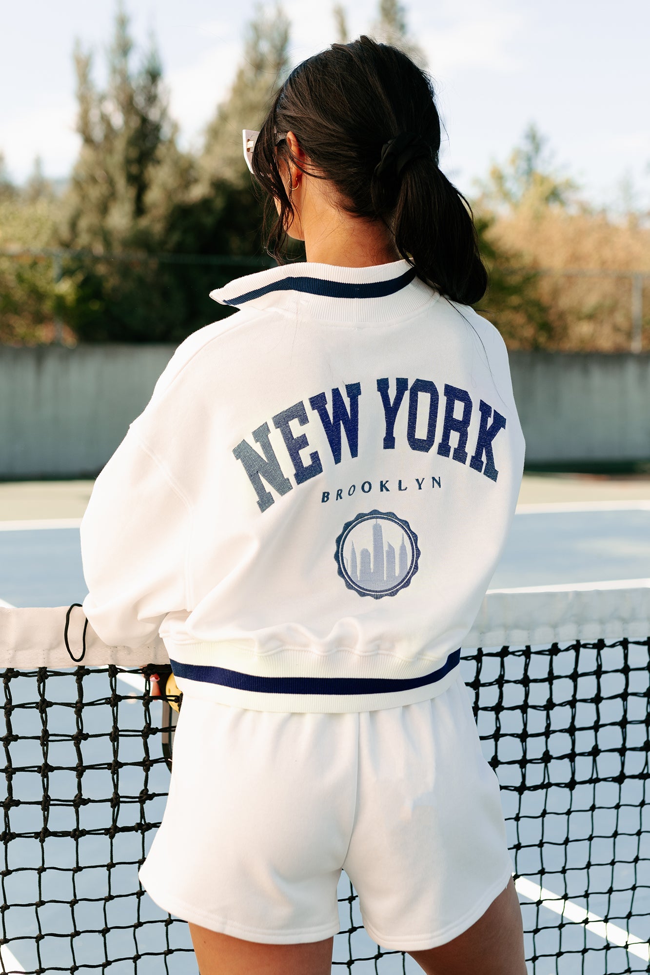 Brooklyn Strolls Embroidered Loungewear Set (Ivory/Blue)