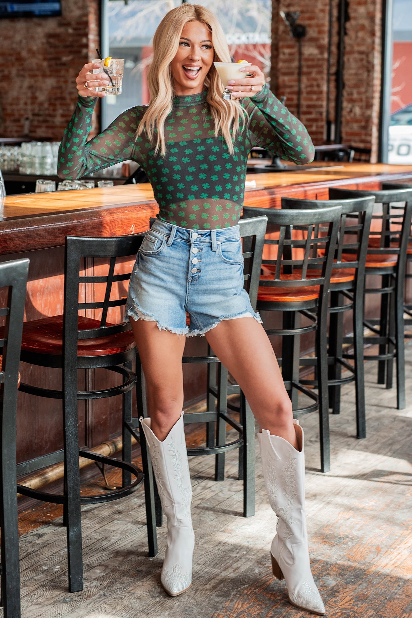 Lucky Lady NM Original Printed Mesh Bodysuit (Black/Green)
