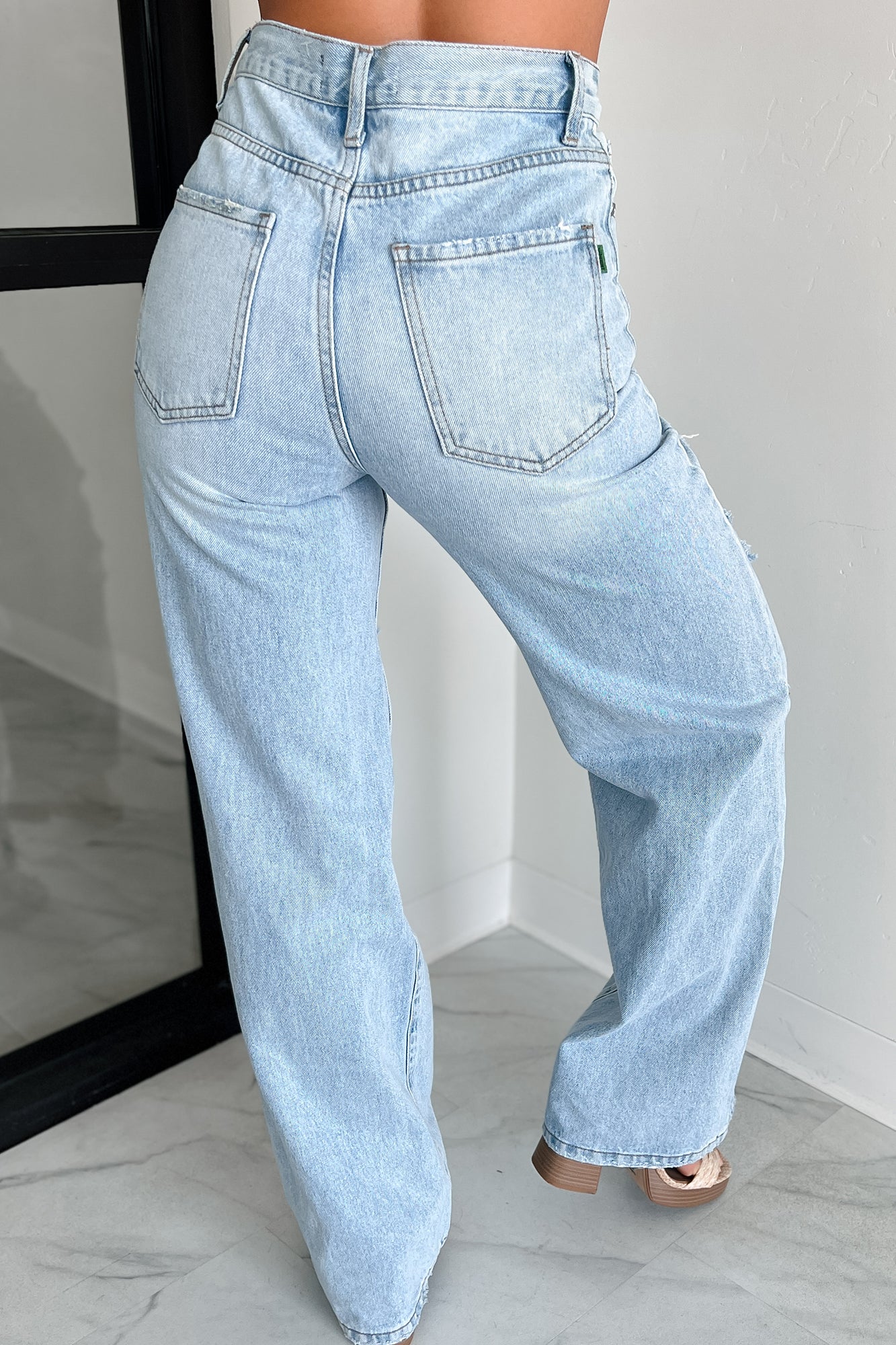 Callahan High Rise Distressed Wide Leg Jeans (Light Stone)