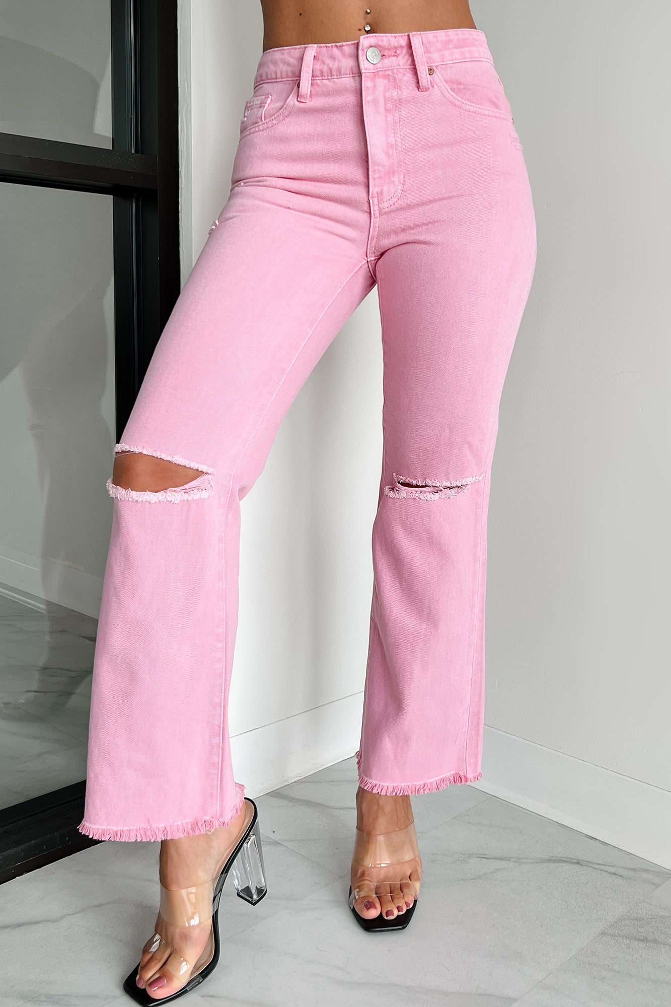 DOORBUSTER Bernina High Rise Slim Straight Jeans (Pink)