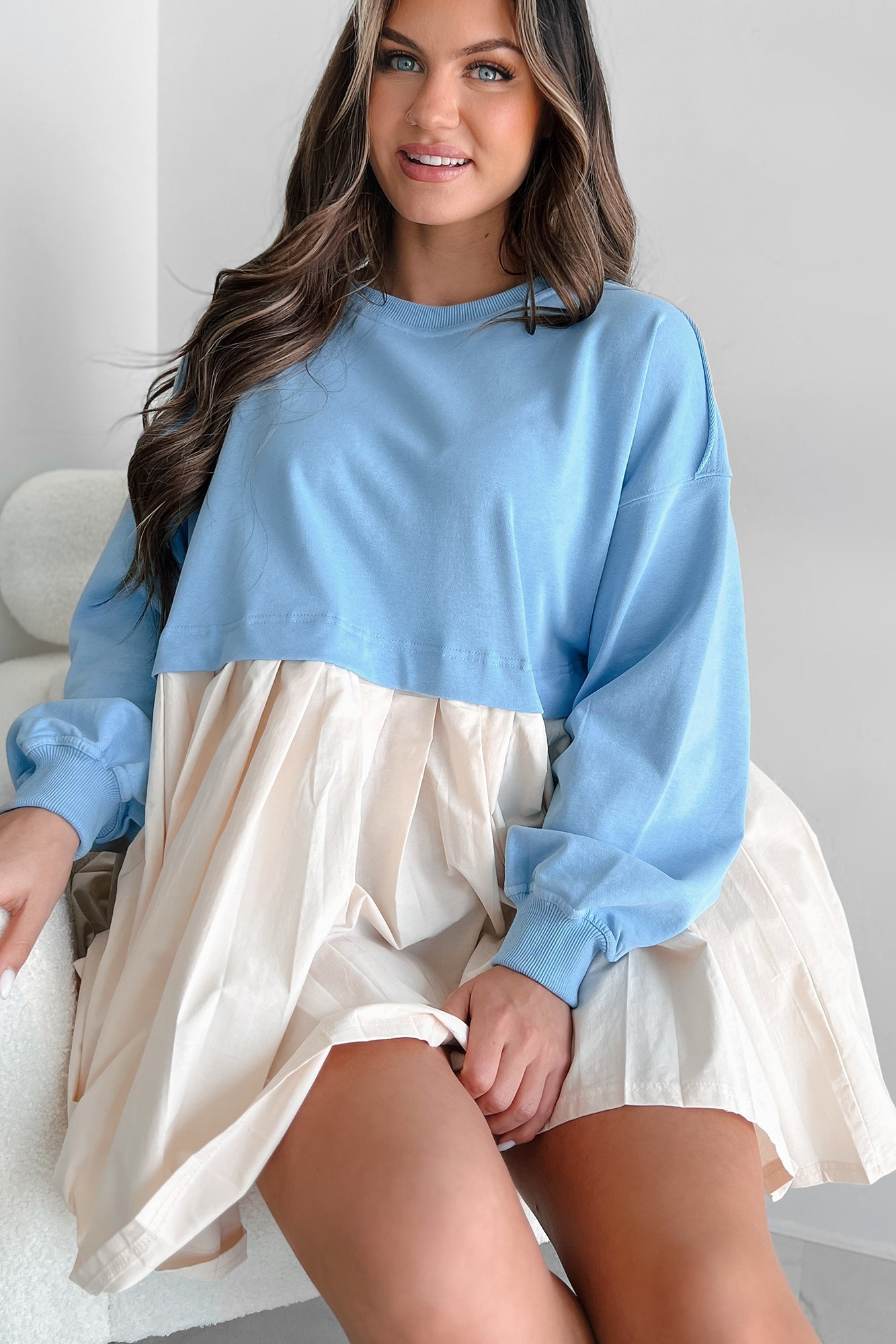 Convincing Act Two-Tone Mini Dress (Chambray Blue)