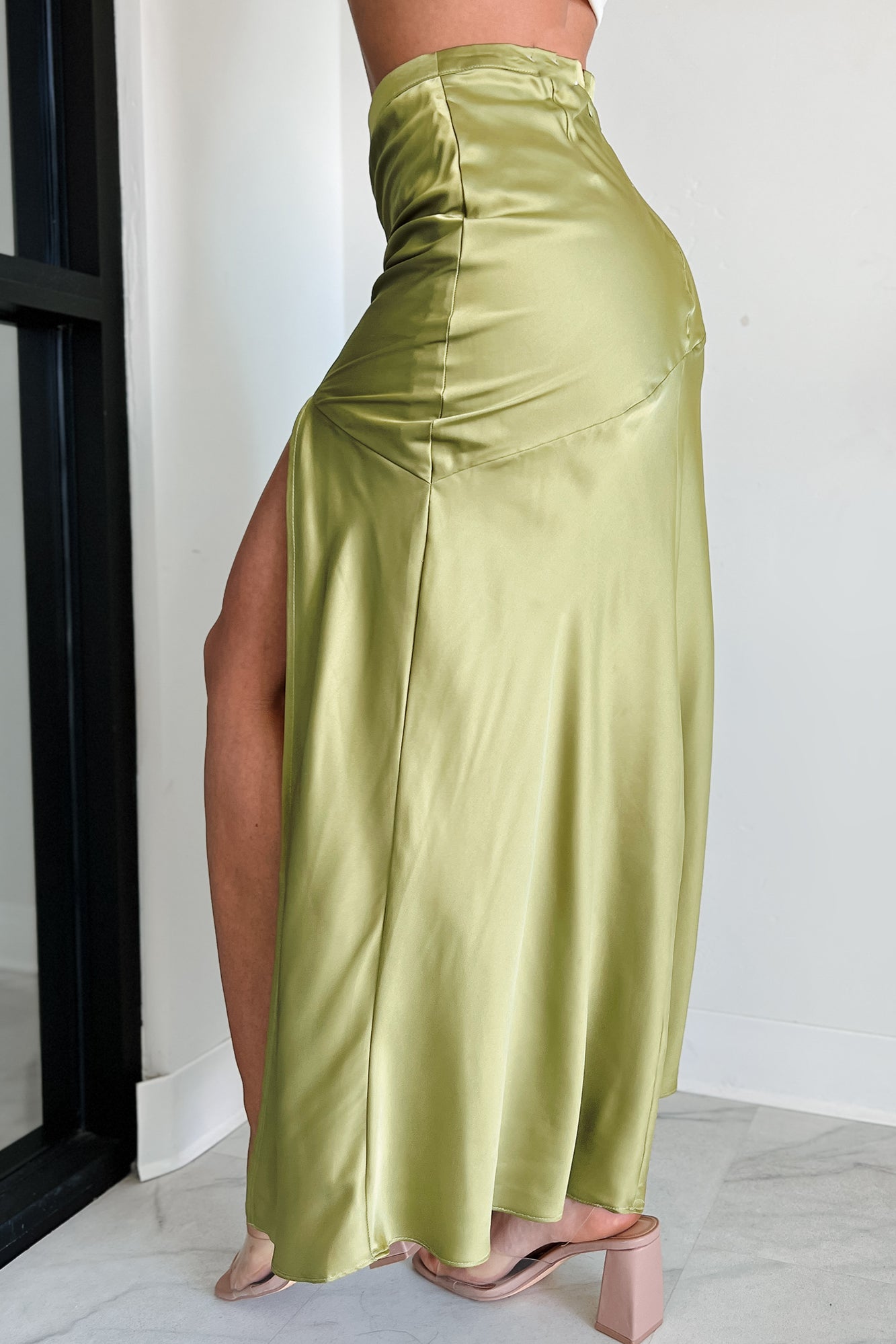 Fashionable Presence Satin Maxi Skirt (Kiwi)