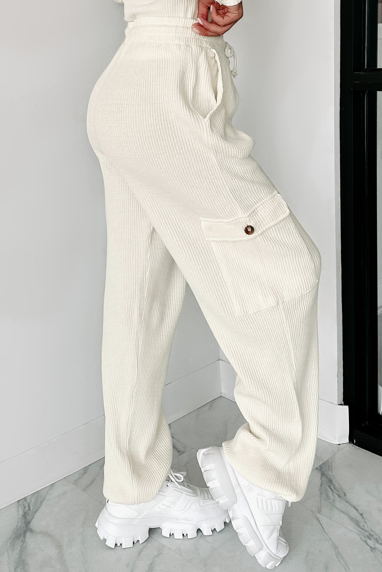 Leave Me Alone Cargo Waffle Knit Pants (Cream)