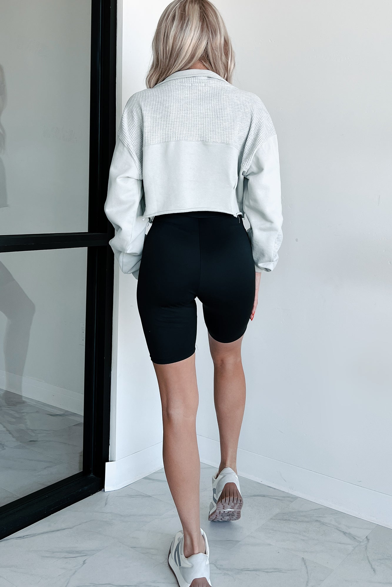 Breezy Days Quarter Zip Cropped POL Top (Light Grey)