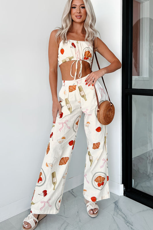Back In Paris Printed Wide Leg Pants (Ivory)