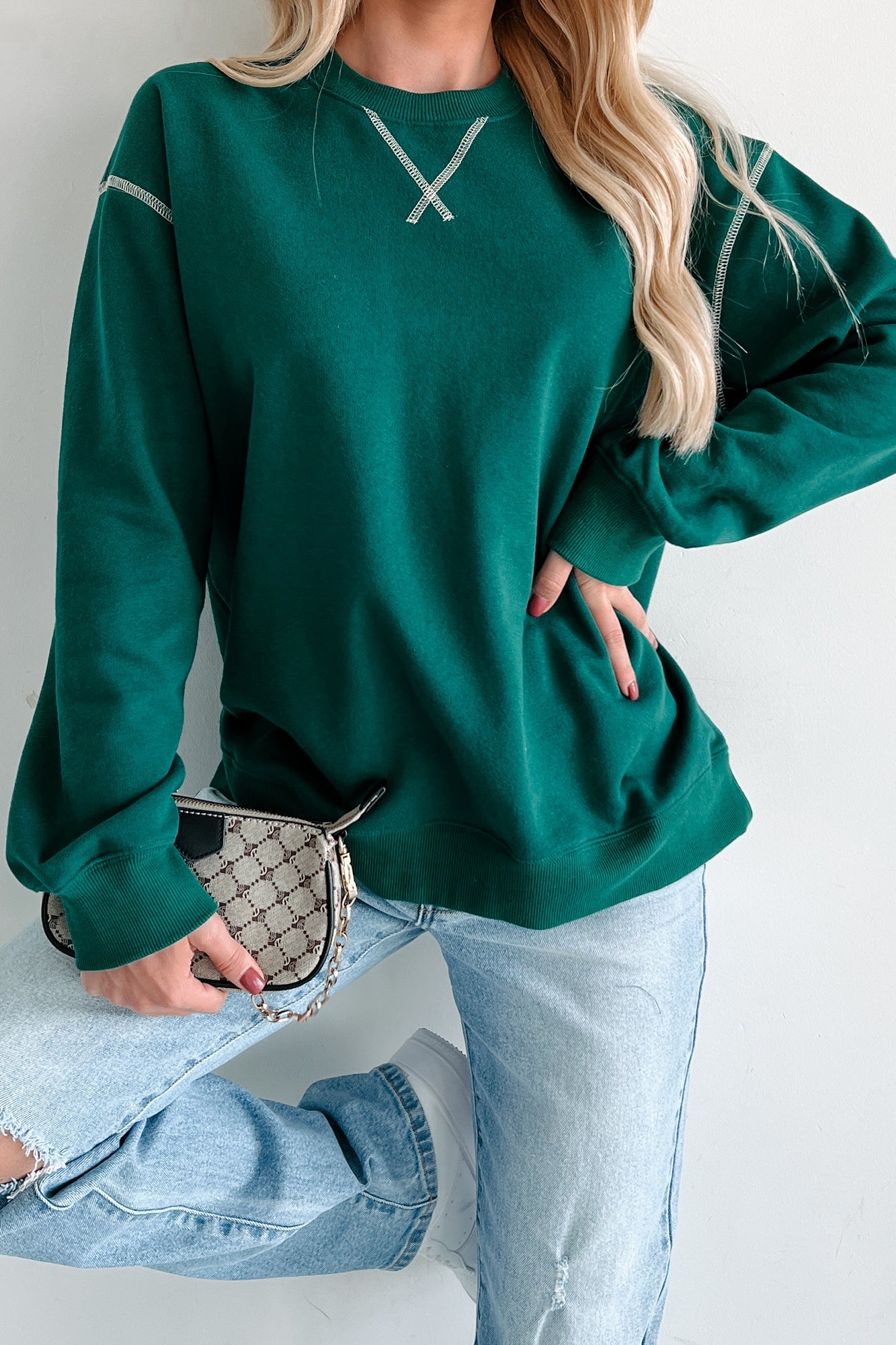 Pressing Pause Oversized Crewneck Sweatshirt (Hunter Green)