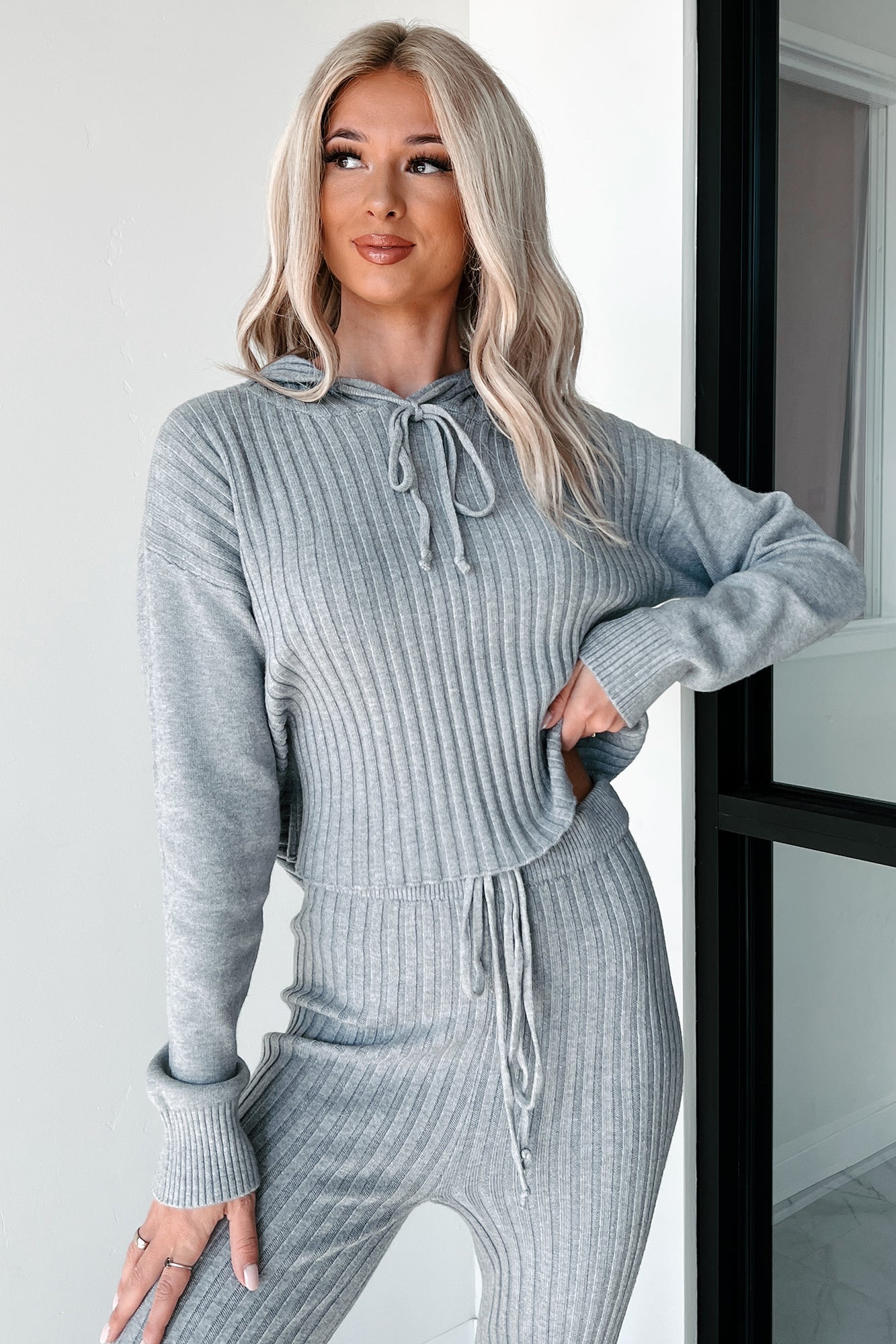 Drowsy Darling Sweater Knit Two-Piece Set (Heather Grey)