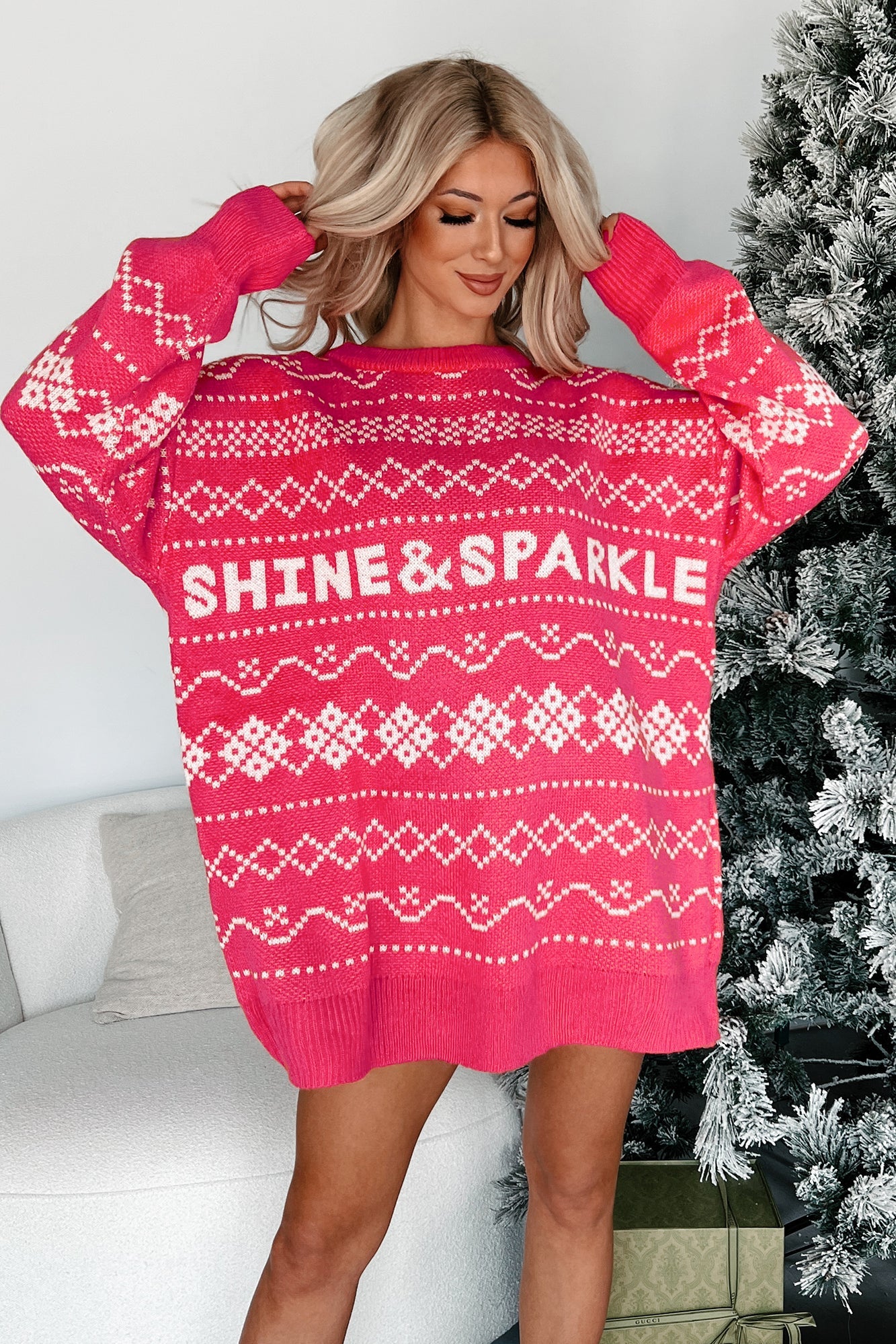 "Shine & Sparkle" Oversized Sweater (Hot Pink)