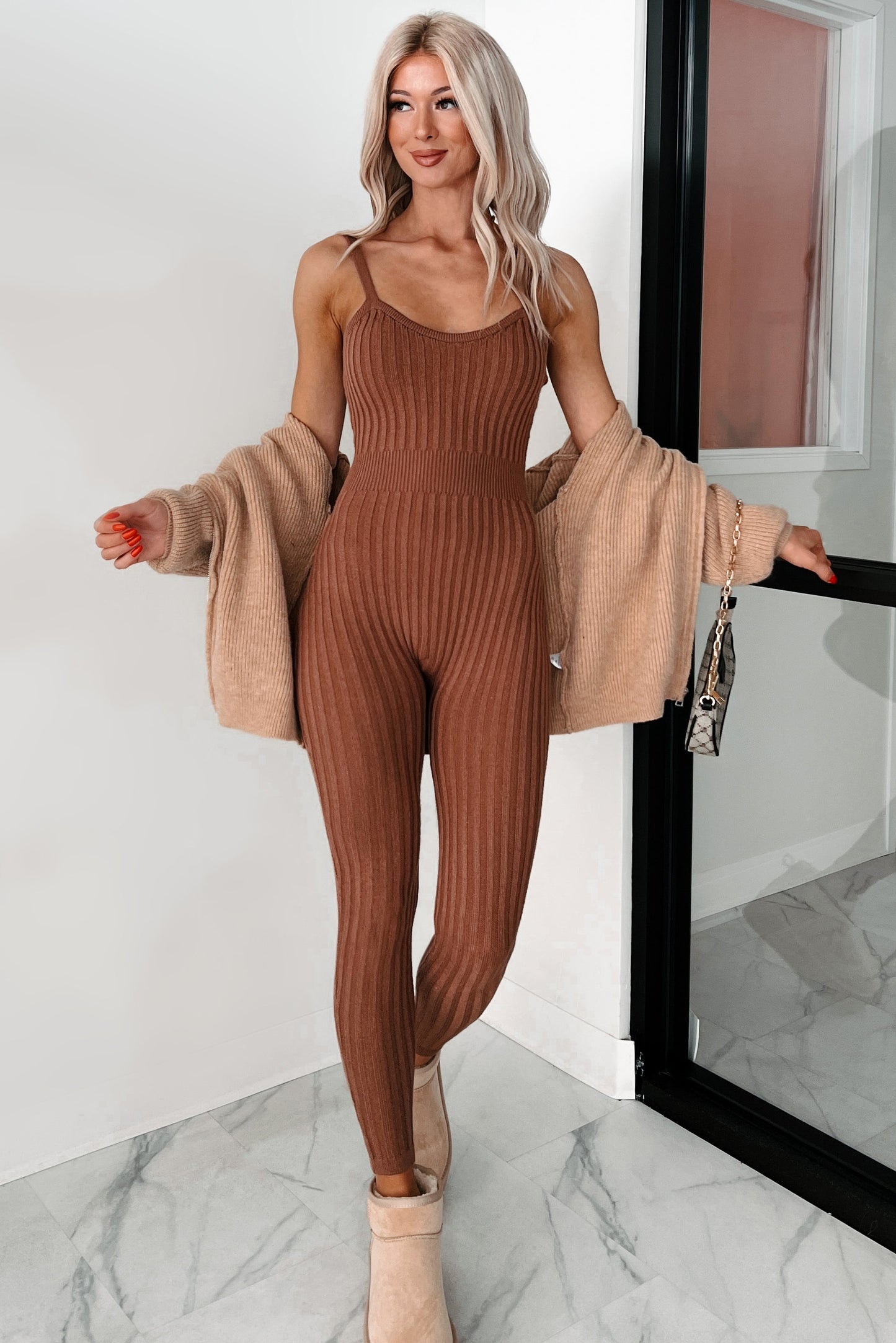 Better By The Minute Sweater Knit Catsuit (Mocha)