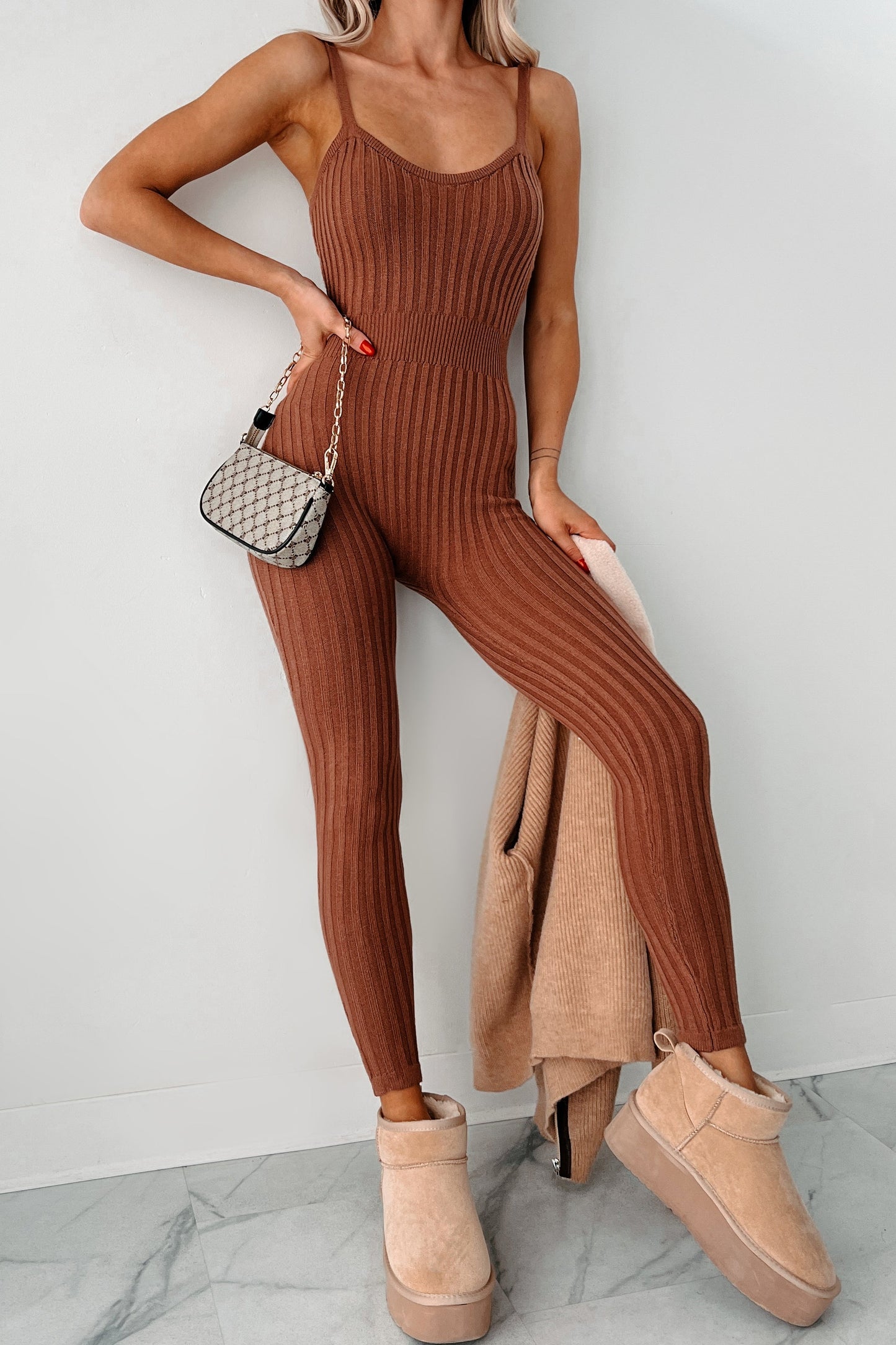Better By The Minute Sweater Knit Catsuit (Mocha)