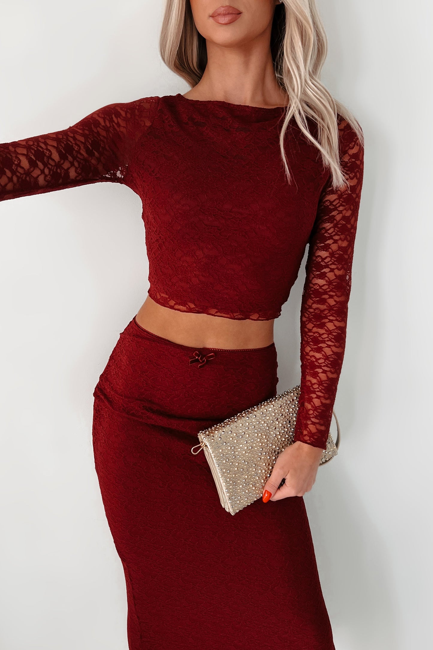 Coy Cutie Lace Two-Piece Set (Burgundy)