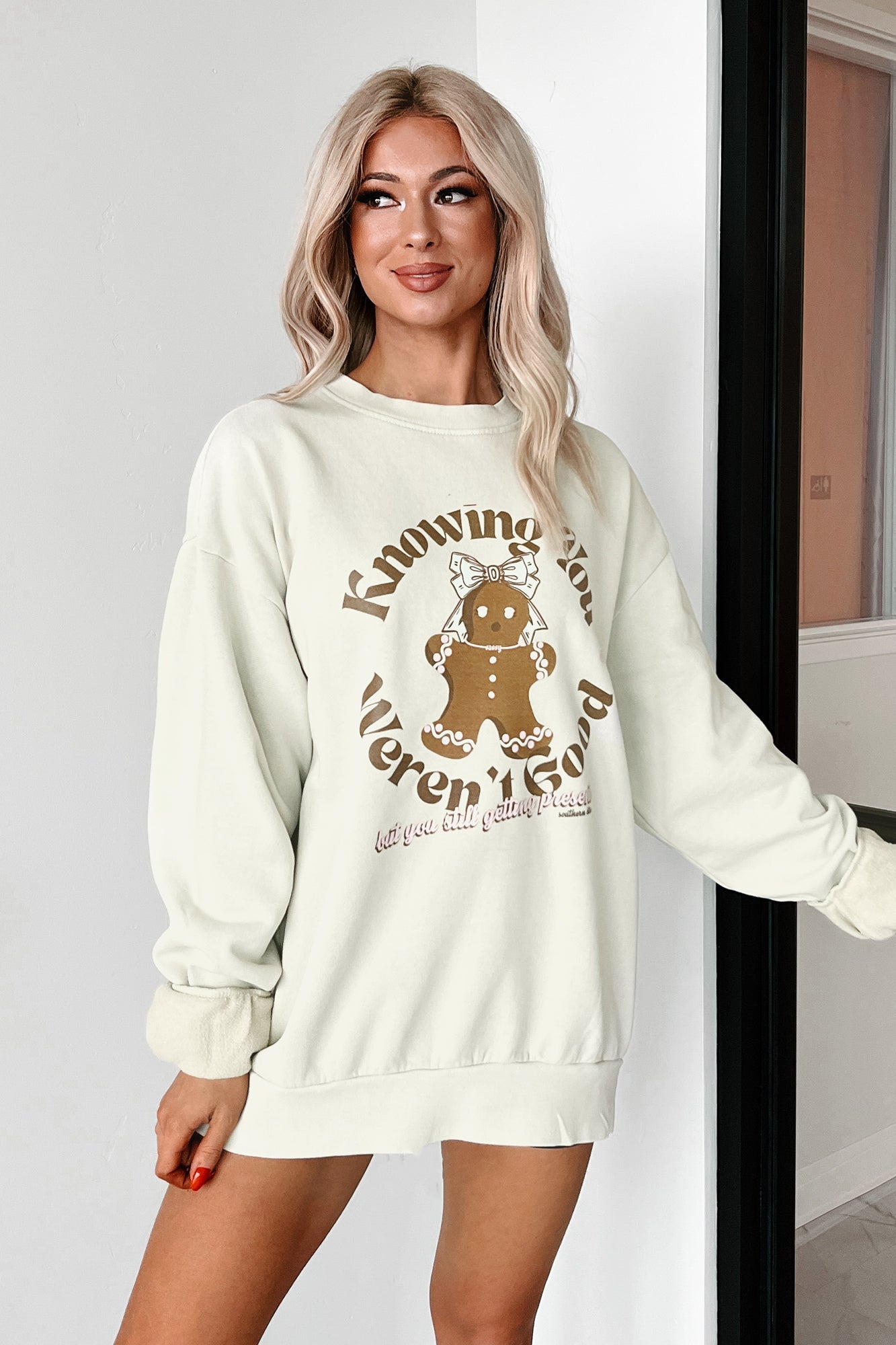 "Still Getting Presents" Graphic Sweatshirt (Pale Sage)