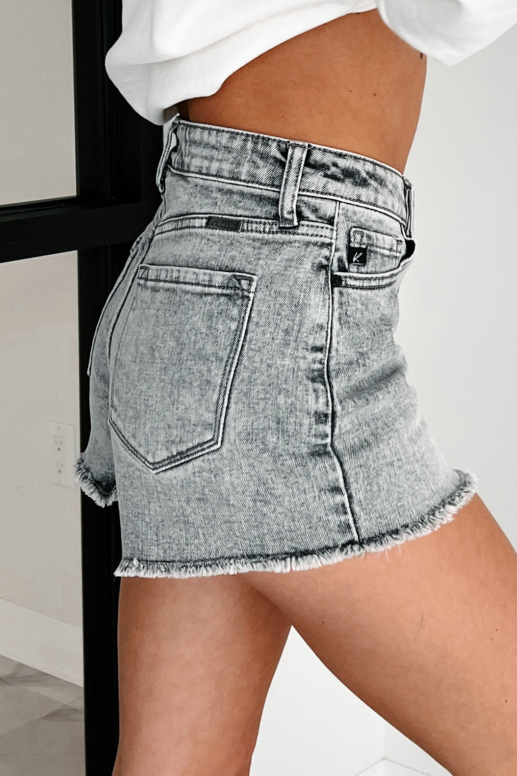 Starting Something High Rise Kancan Denim Shorts (Light Gray)