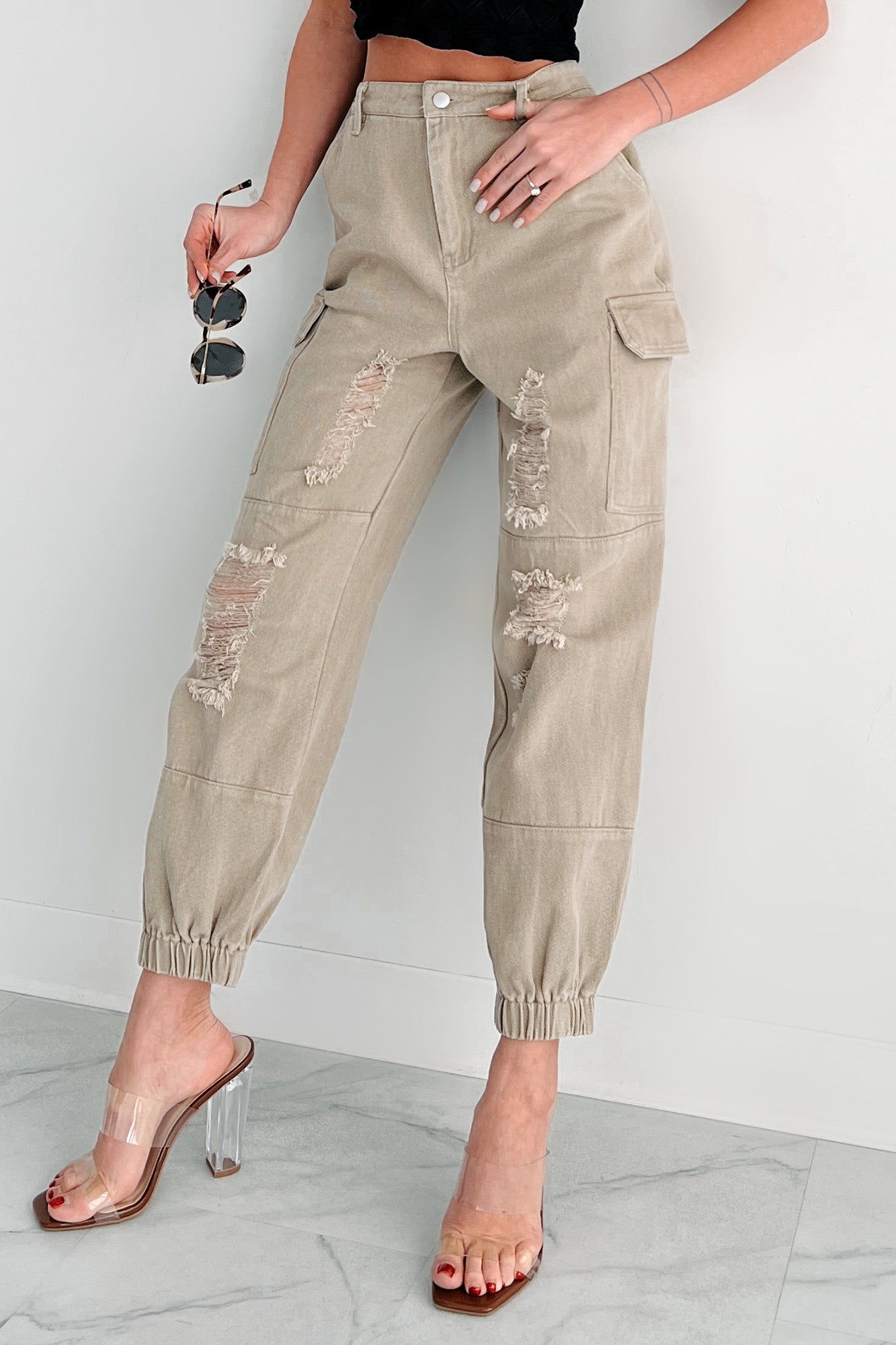 Devonte Distressed Cargo Joggers (Khaki)