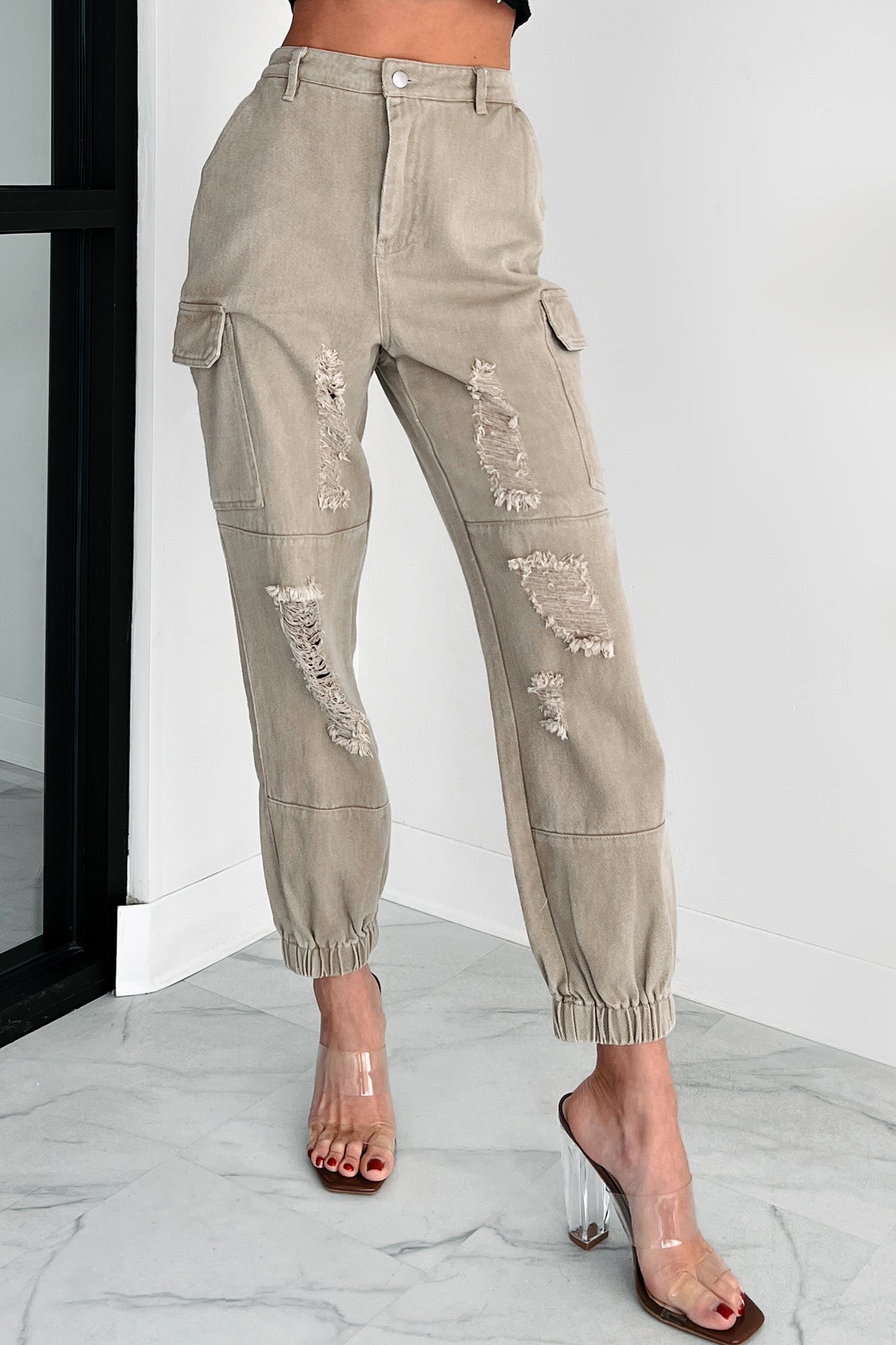 Devonte Distressed Cargo Joggers (Khaki)