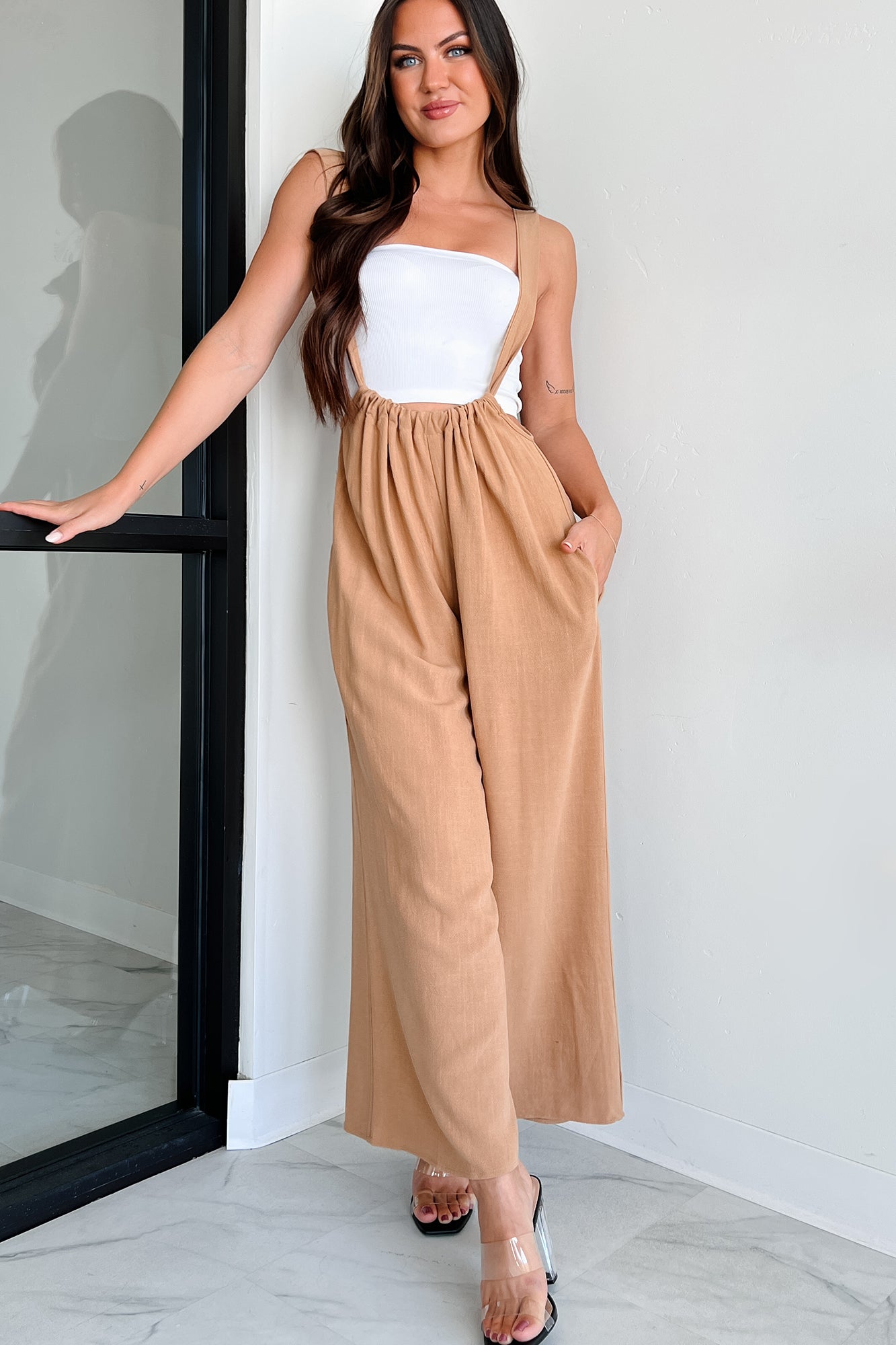 Casual Conversations Suspender Jumpsuit (Camel)
