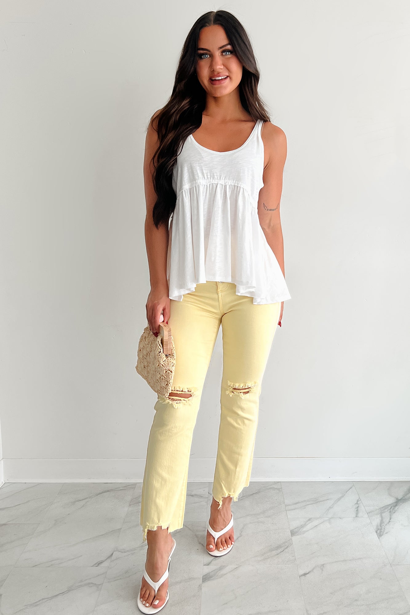Denzel Straight Leg Distressed Risen Jeans (Yellow)