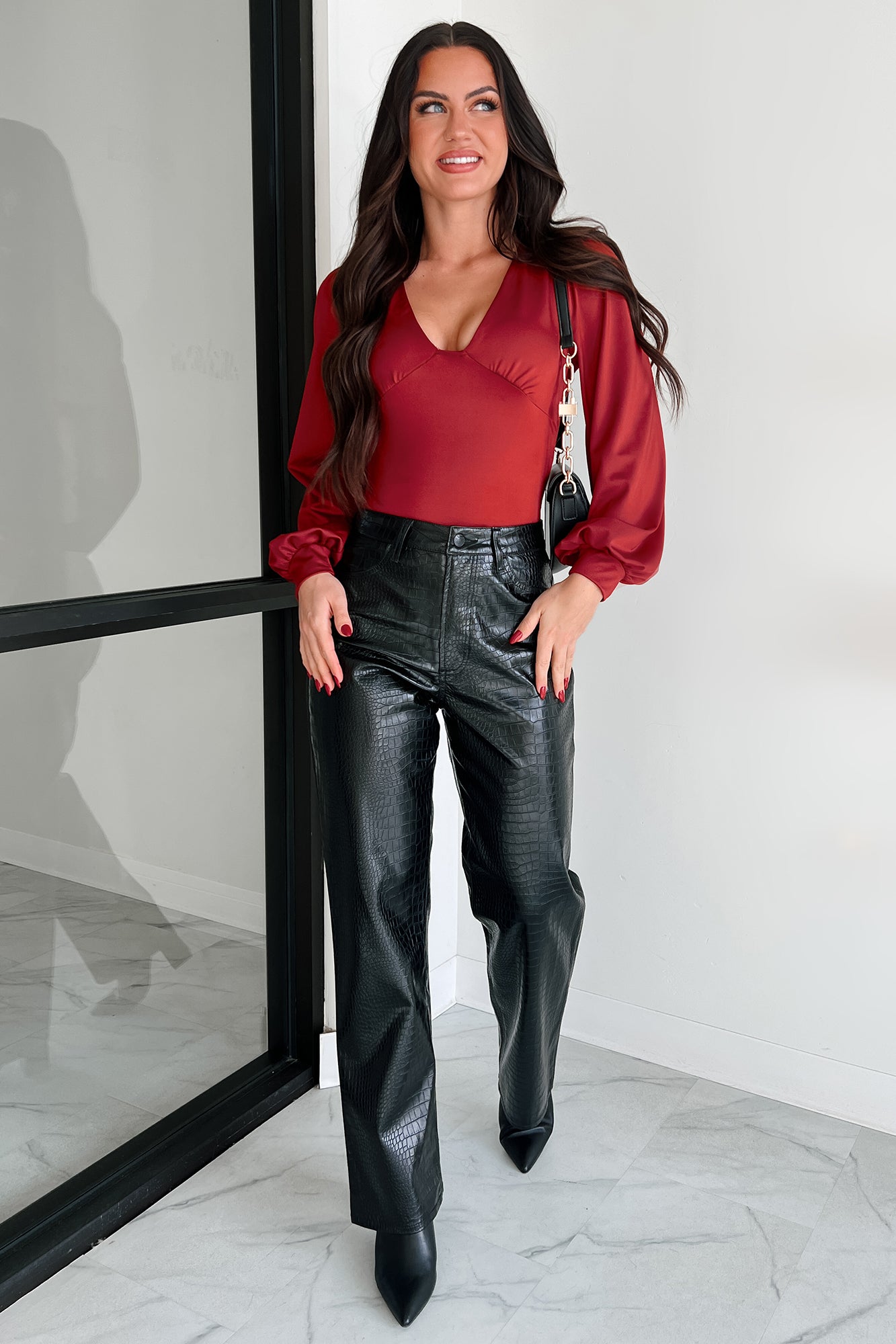 DOORBUSTER Serene Energy V-Neck Bodysuit (Burgundy)