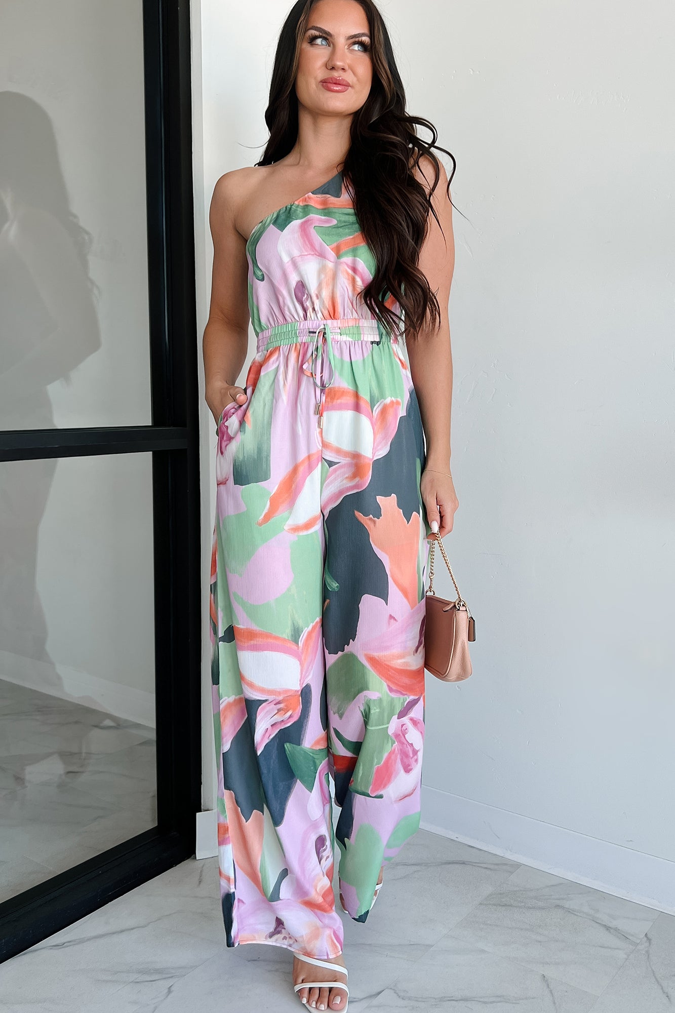 Allow Yourself To Grow One Shoulder Jumpsuit (Purple Multi)