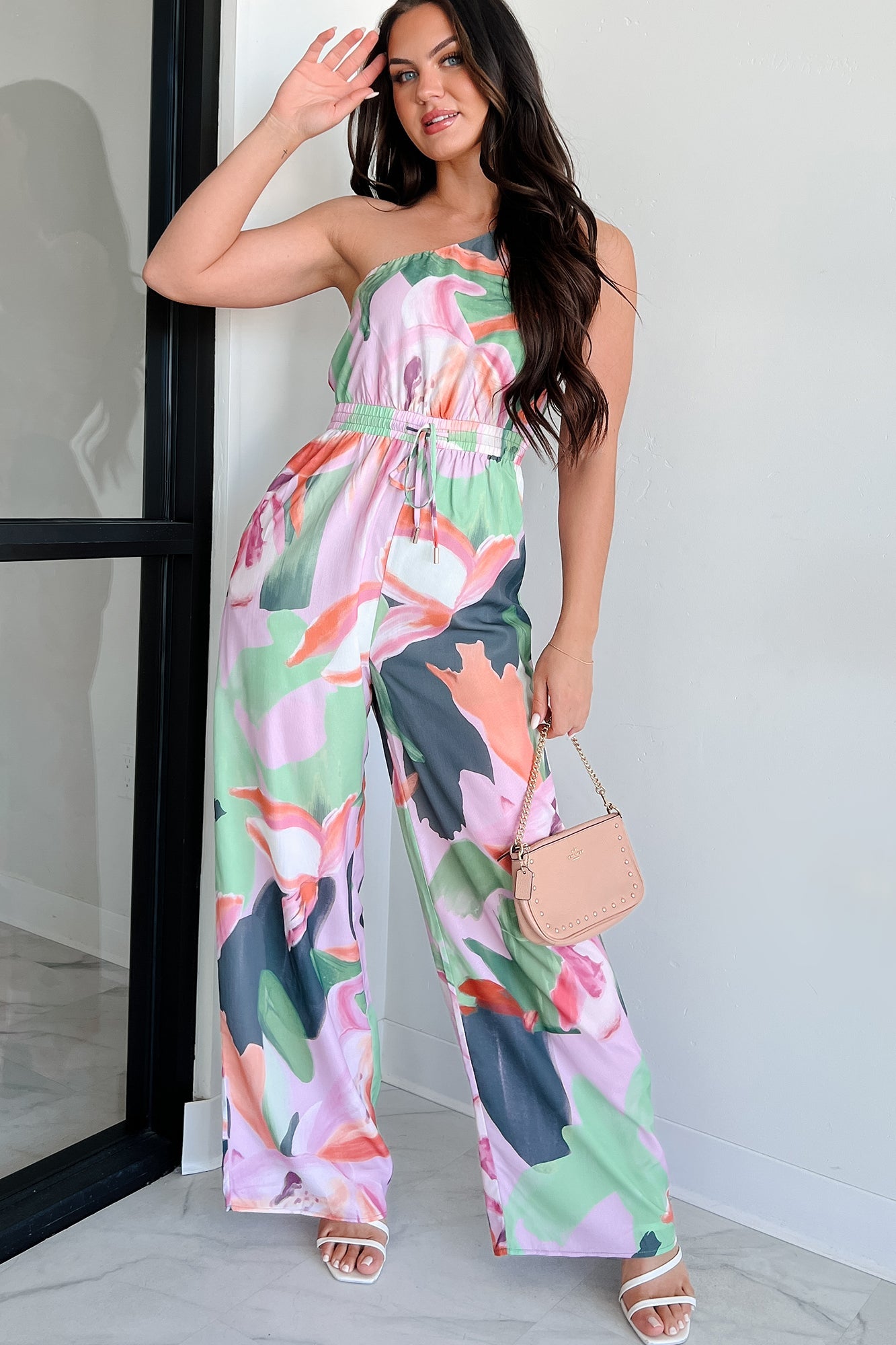 Allow Yourself To Grow One Shoulder Jumpsuit (Purple Multi)