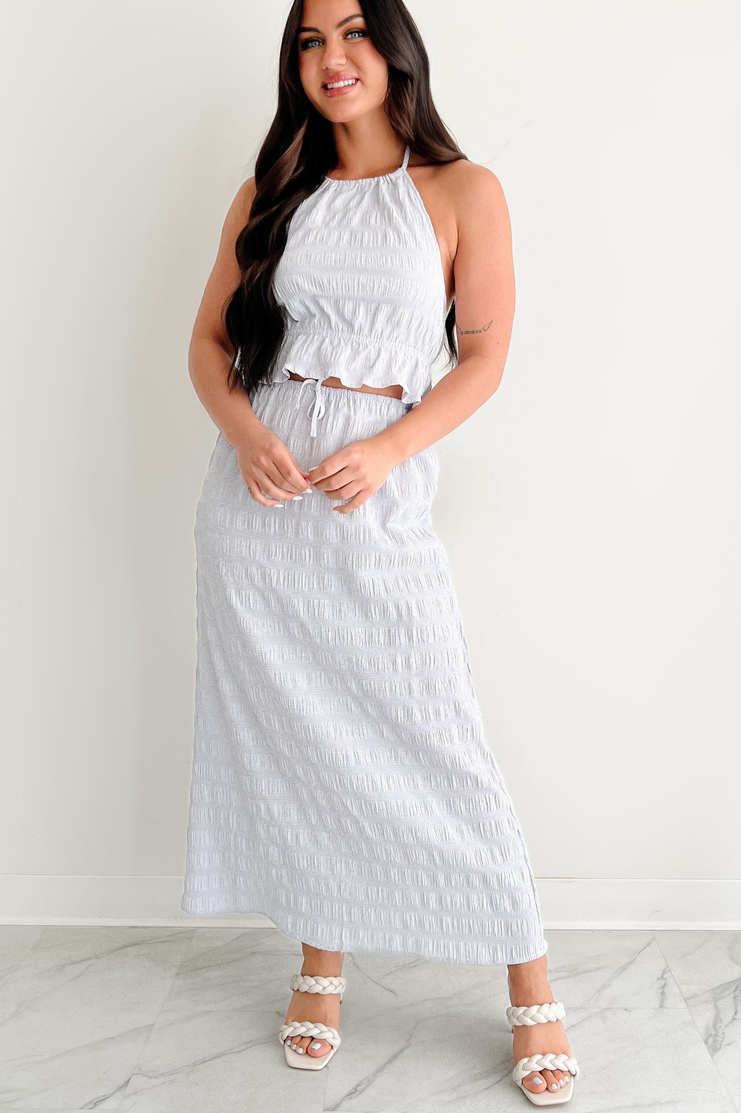 Dreaming Away Gingham Halter & Maxi Skirt Set (Lilac/White)