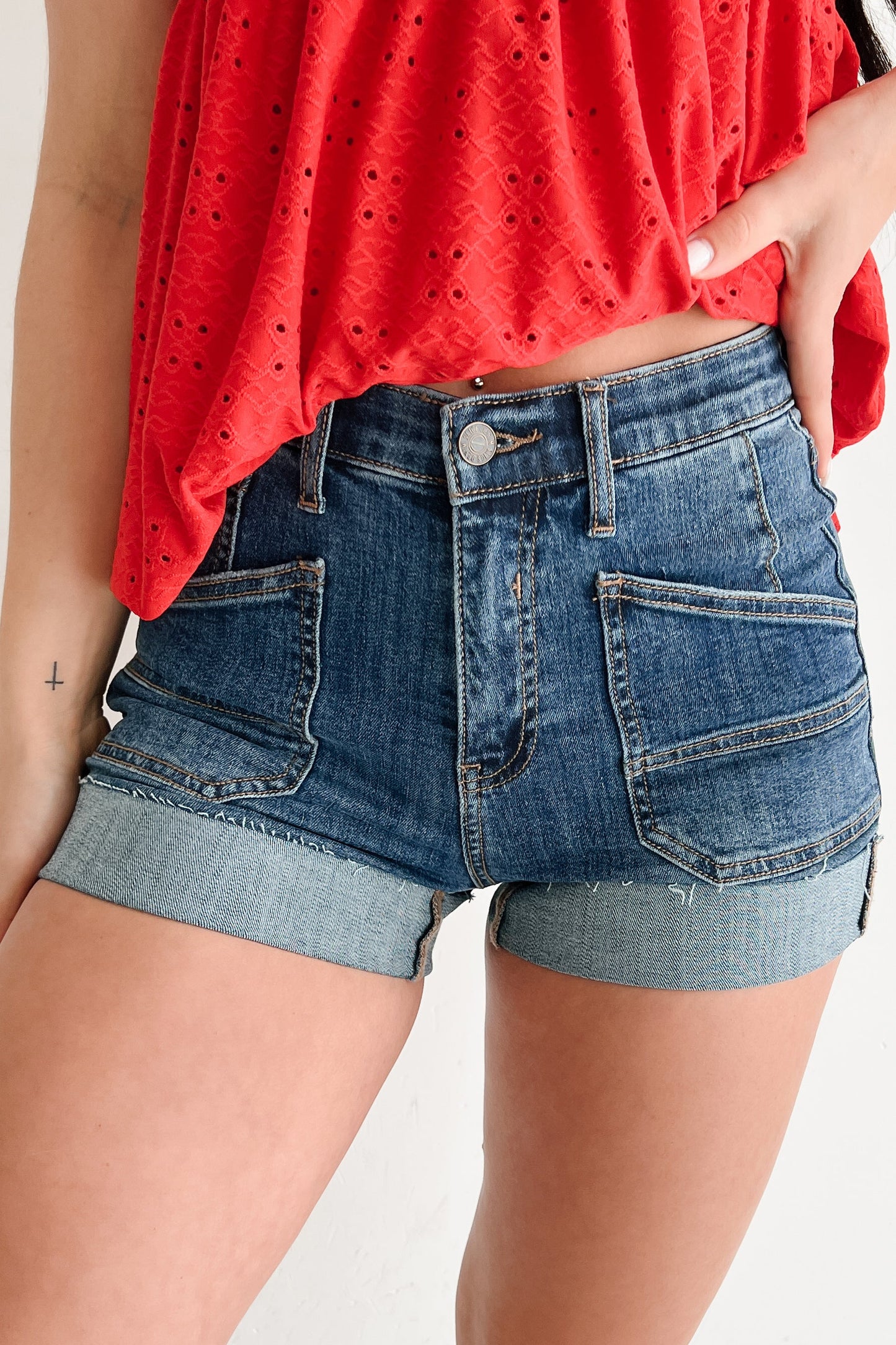 Juno High Rise Cuffed Saige Denim Shorts (Dark)