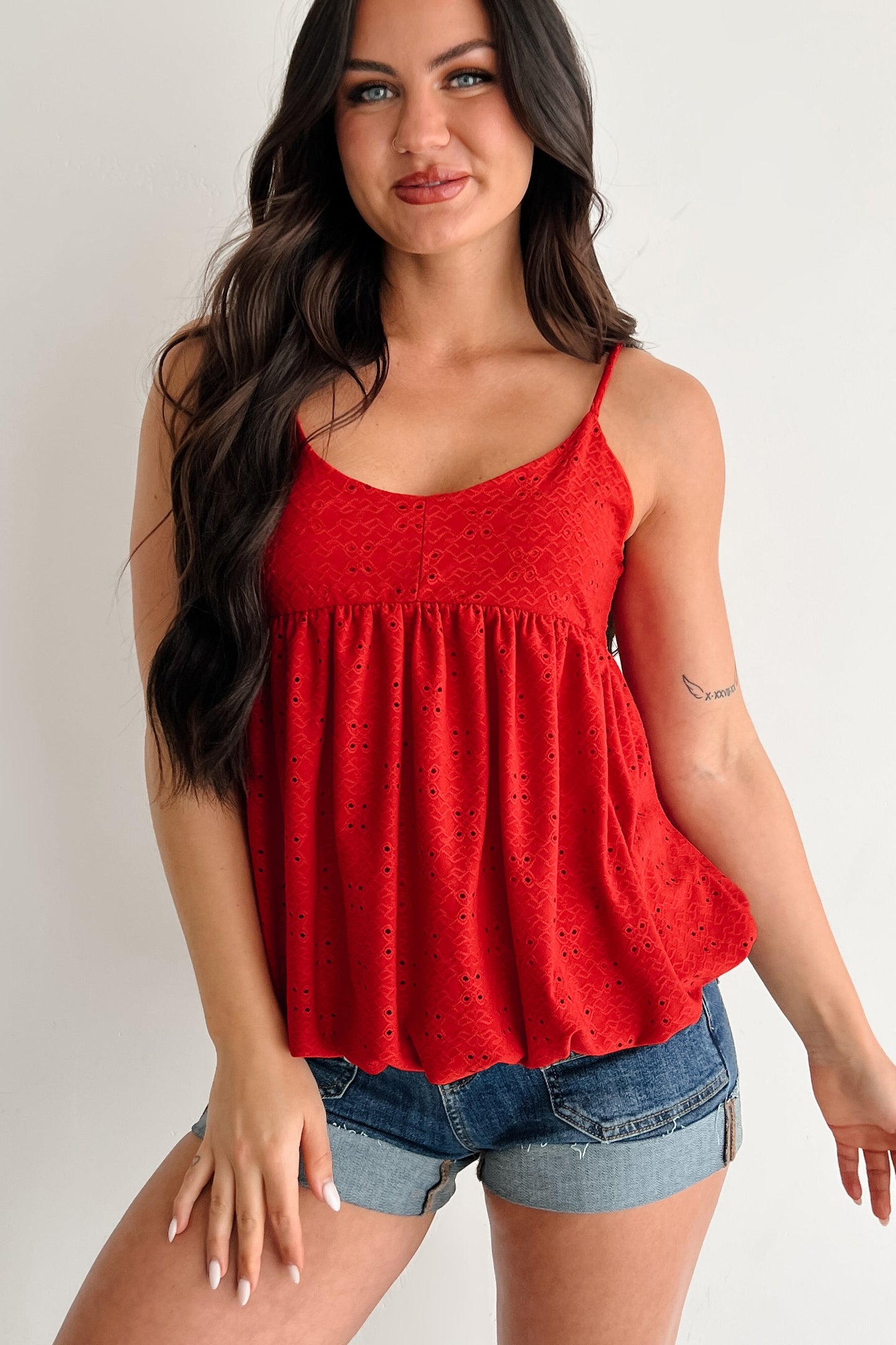 Nordic Nights Bubble Hem Tank Top (Red)