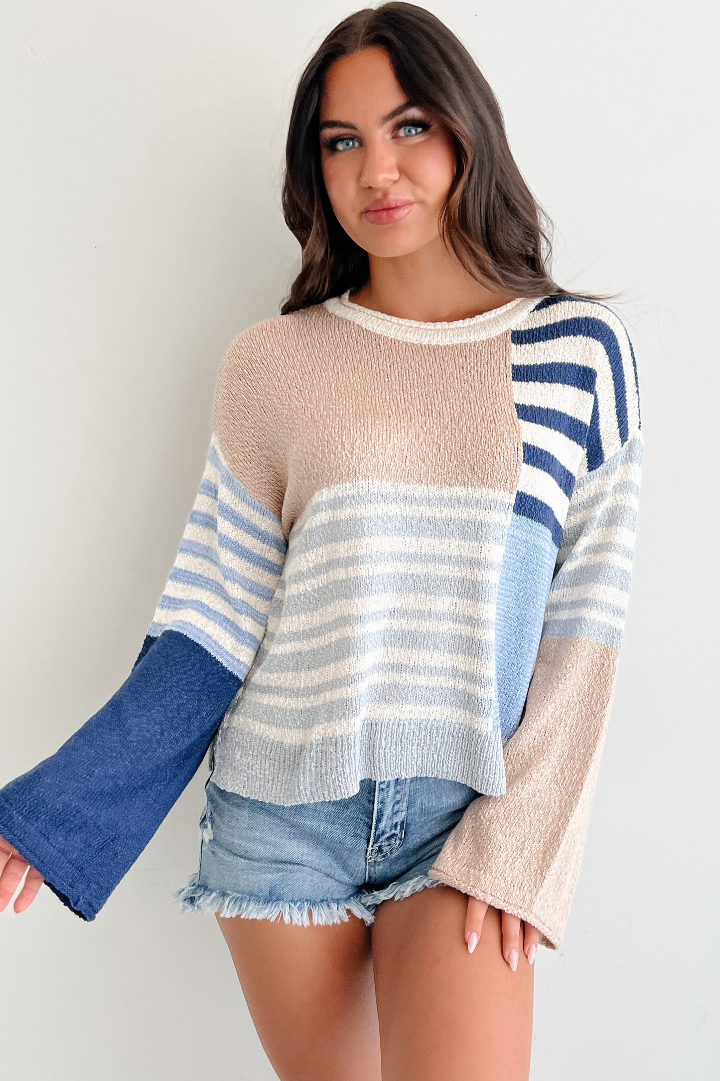 Homebody Era Colorblock Sweater Top (Blue)