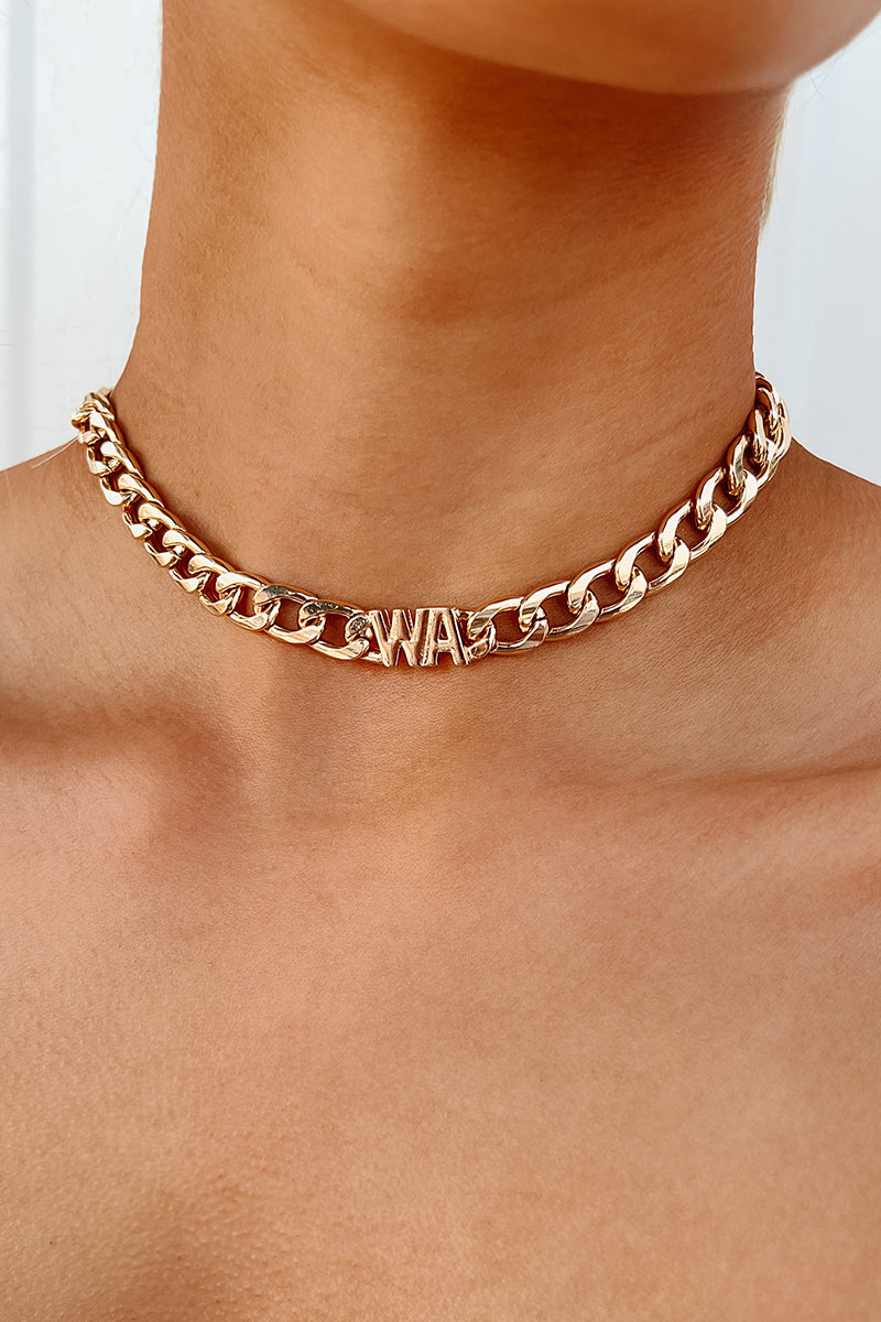 Where I Call Home State Abbreviation Chain Necklace (Gold)