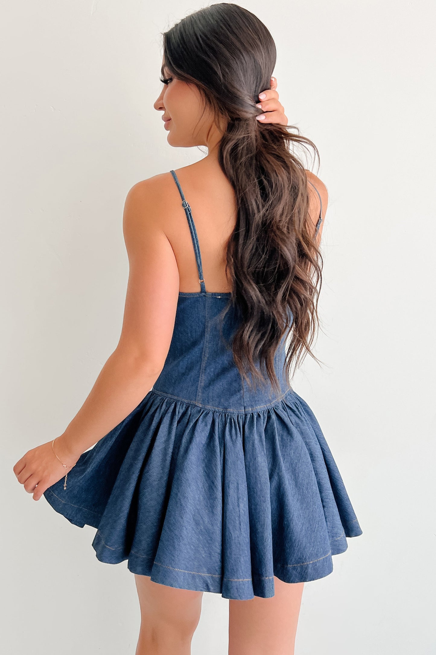 Bursting Bold Sleeveless Denim Mini Dress (Dark)