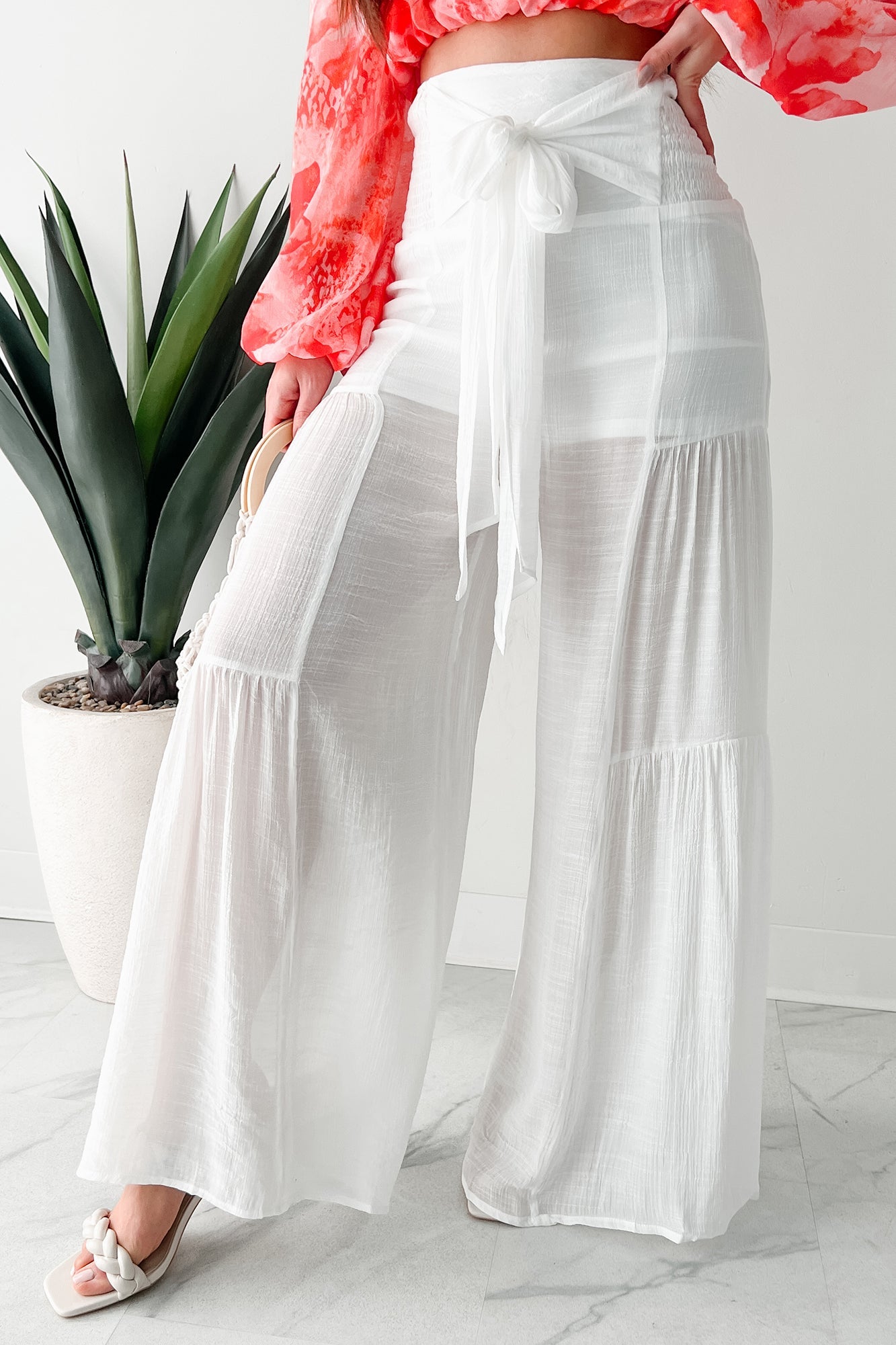 That Time Of Year Tiered Flowy Pants (White)