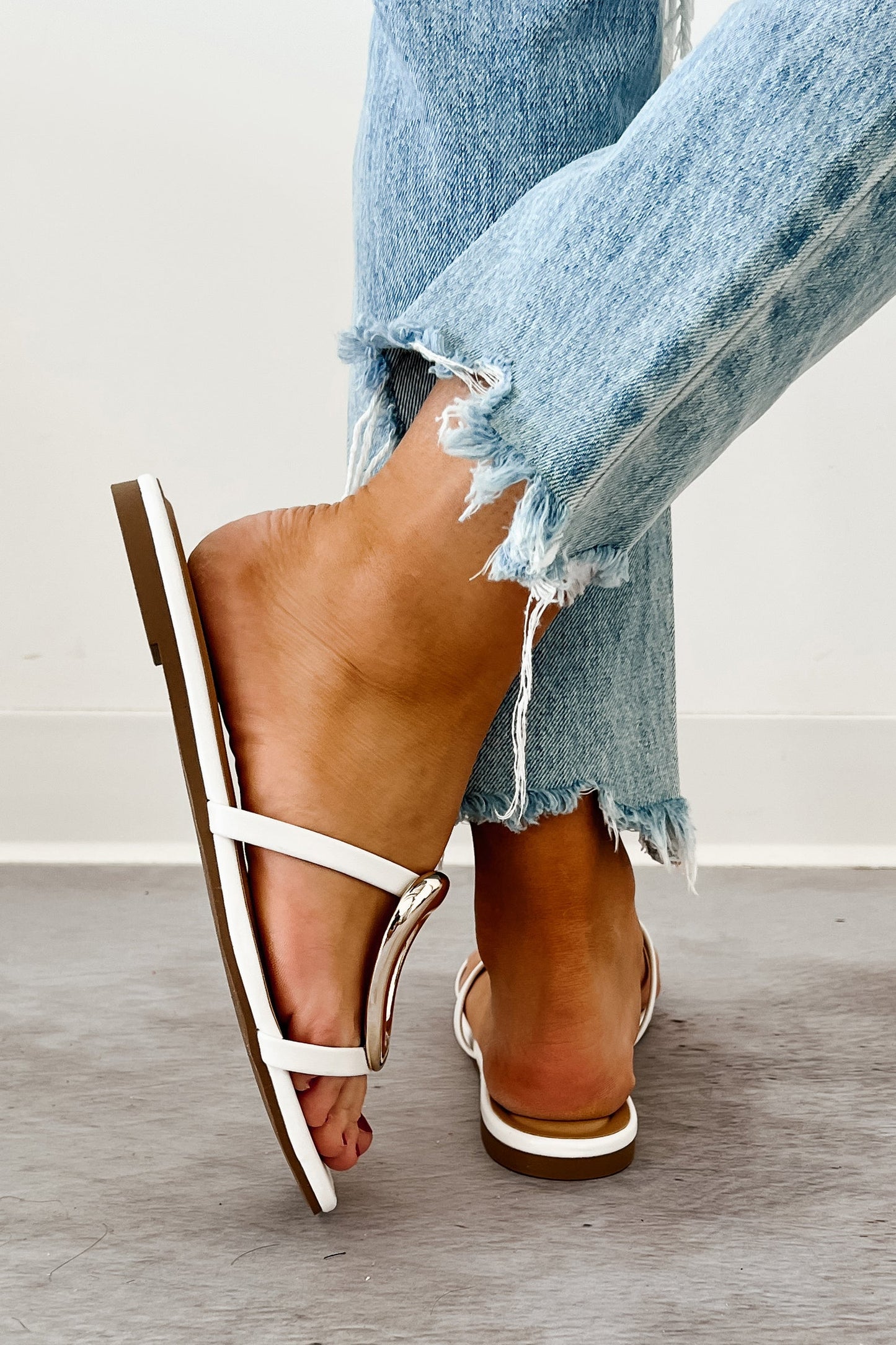 Forever Golden Strappy Square Toe Sandals (White)