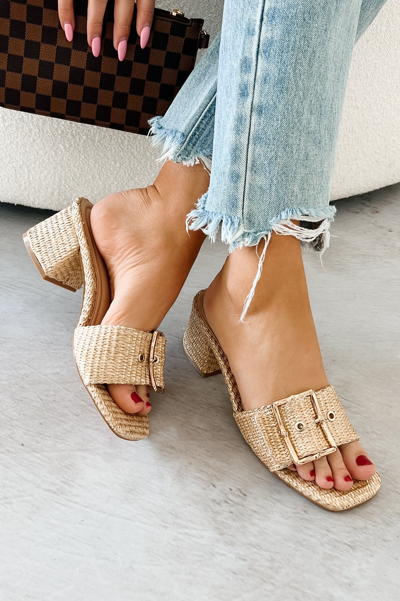 Charming Essence Raffia Buckle Strap Heel (Gold)
