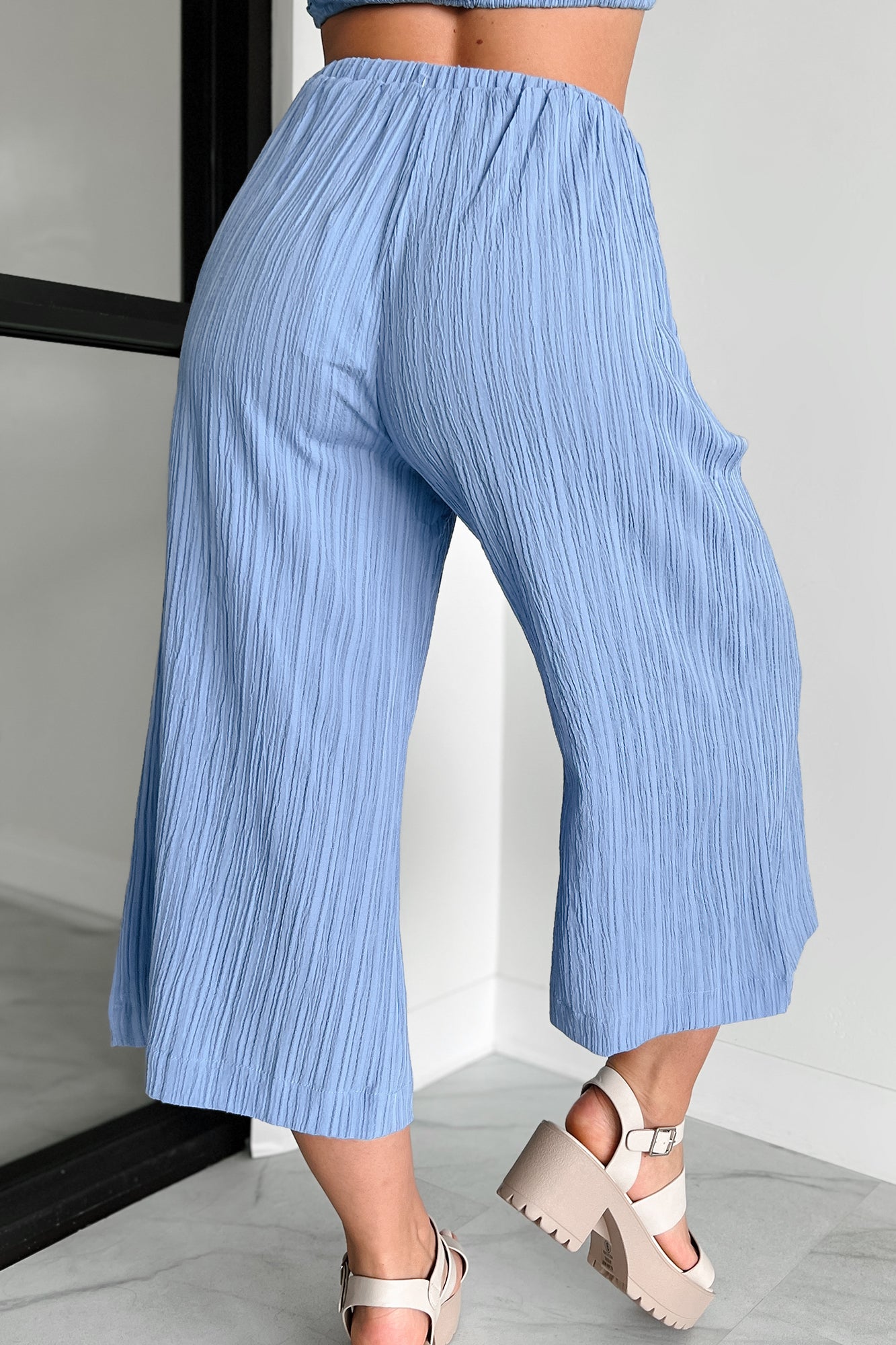 If You Don't Mind Woven Textured Capri Pants (Lotus Blue)