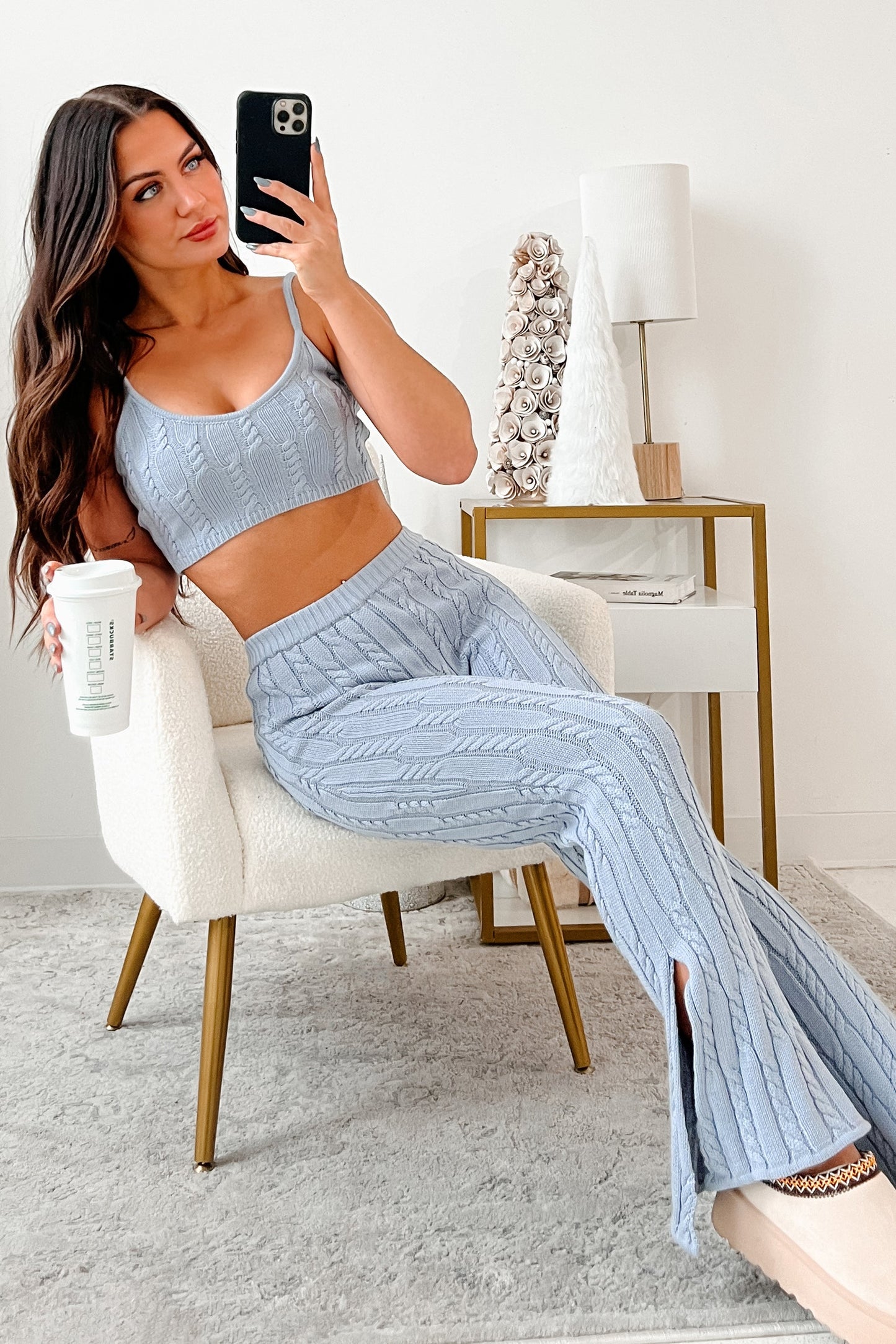 DOORBUSTER Staying Unbothered Cable Knit Crop Top (Light Blue)
