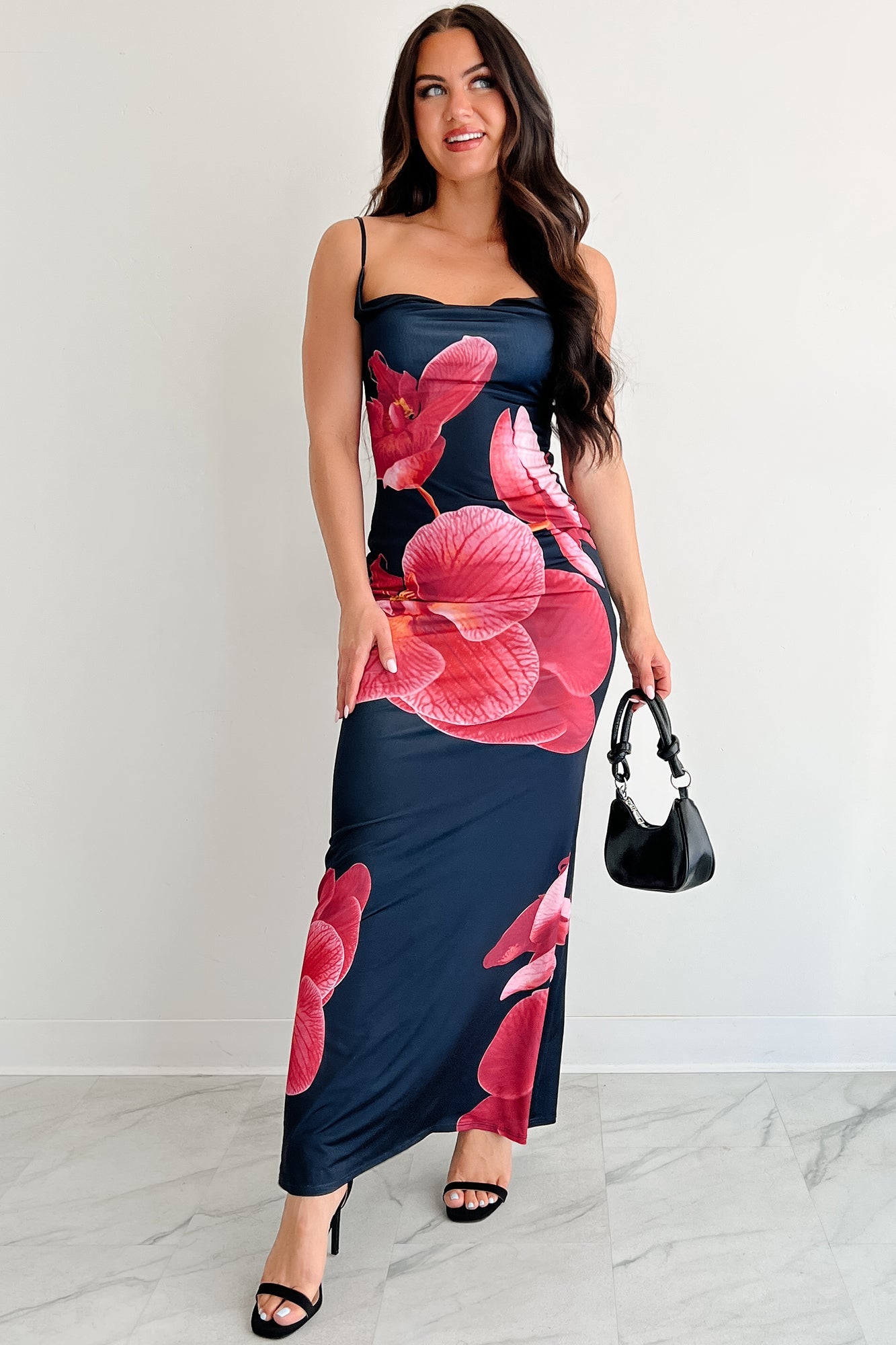 Call Me Maybe Sleeveless Floral Maxi Dress (Black)