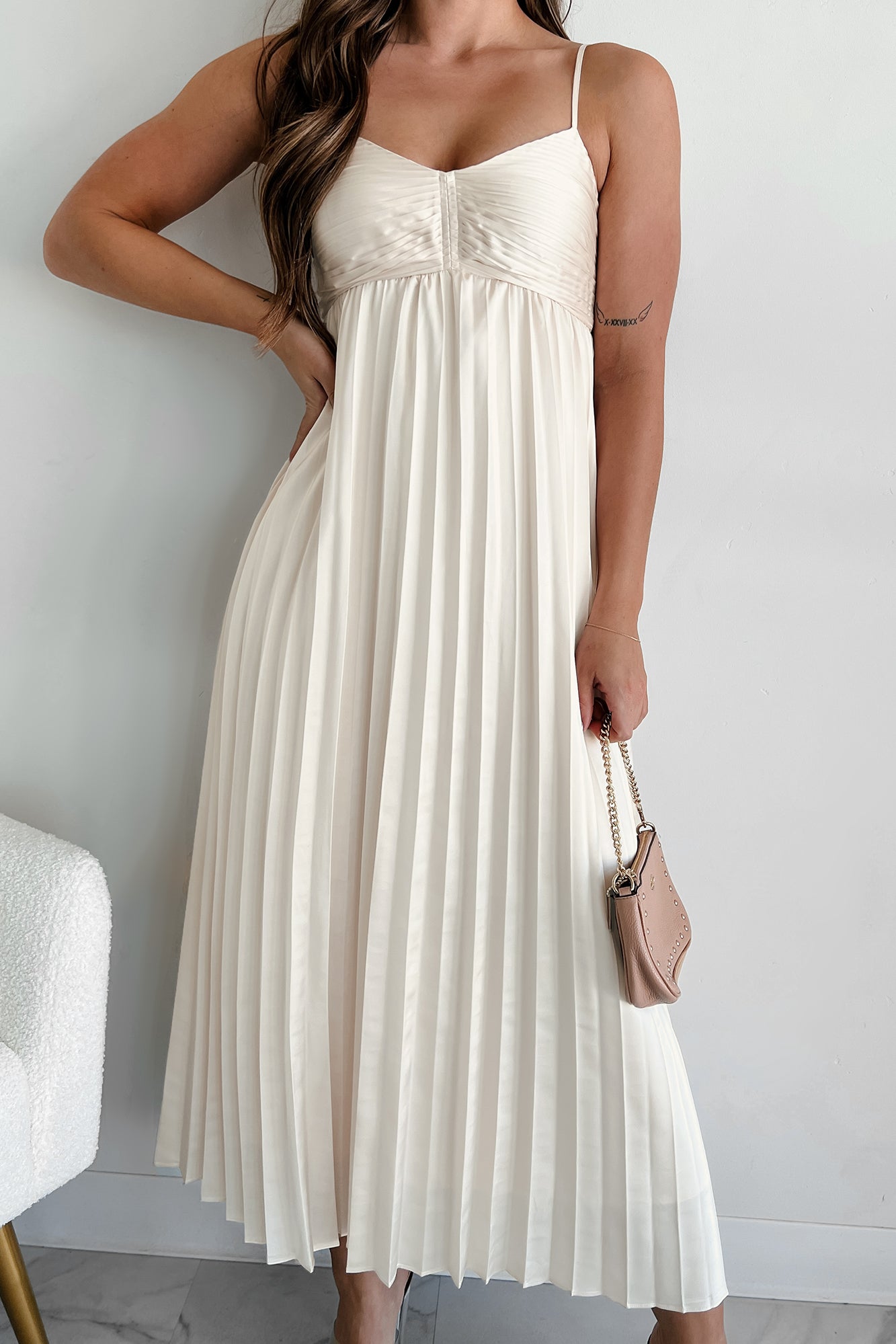 Essential Chicness Pleated Satin Dress (Champagne)