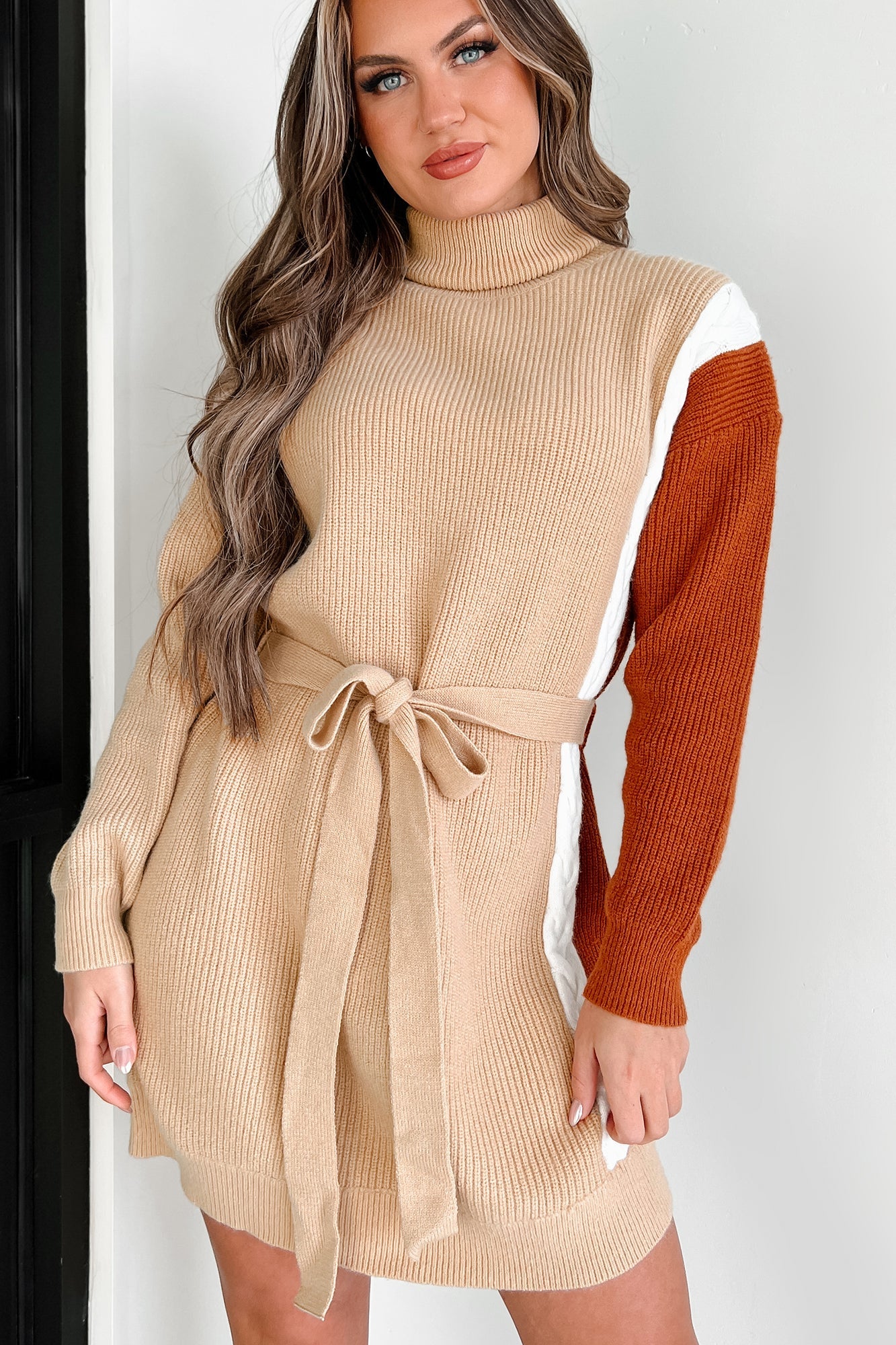 Slope City Turtleneck Sweater Dress (Oatmeal Multi)